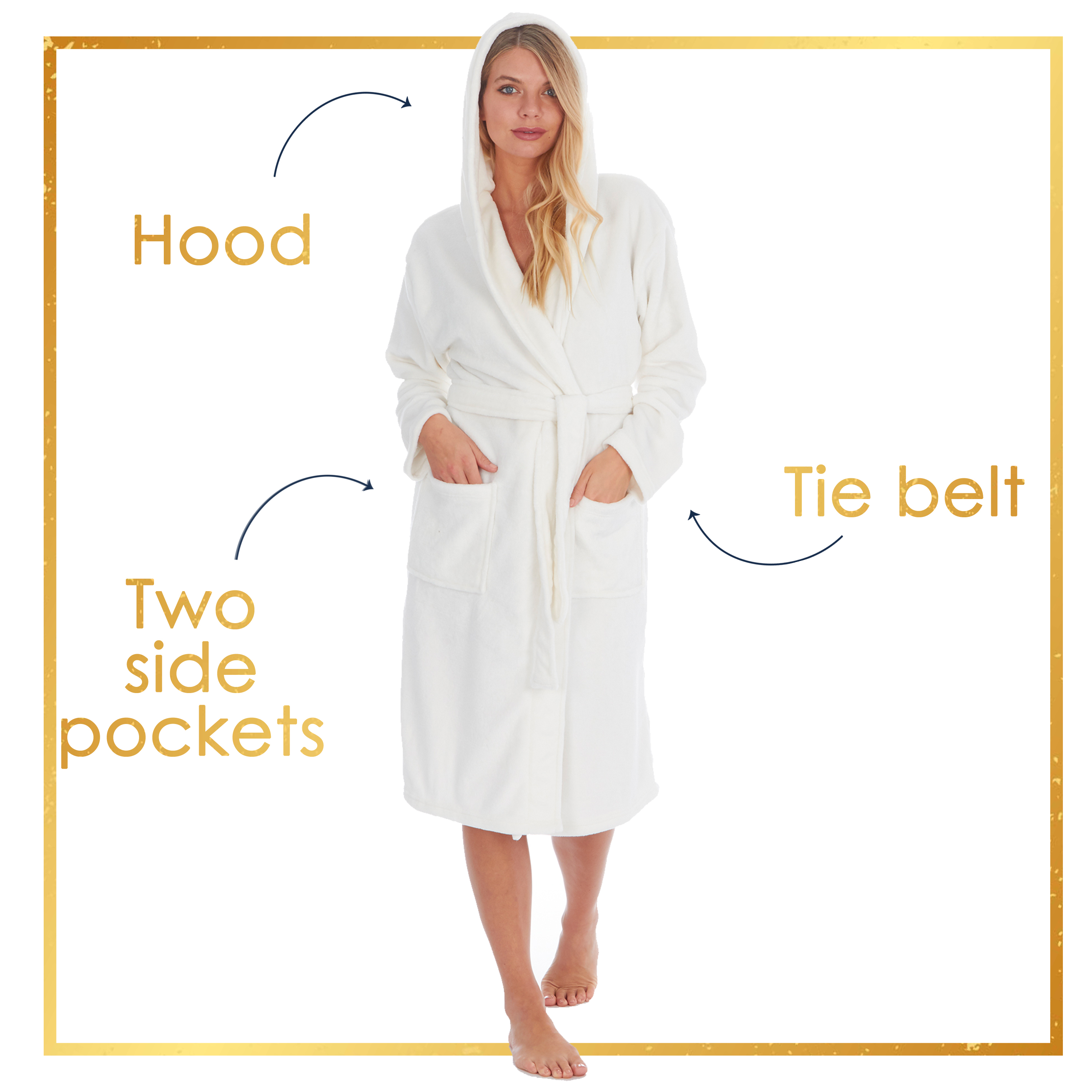 Ladies Womens Luxury Hooded Dressing Gown Robe Funny Sequin Slogan