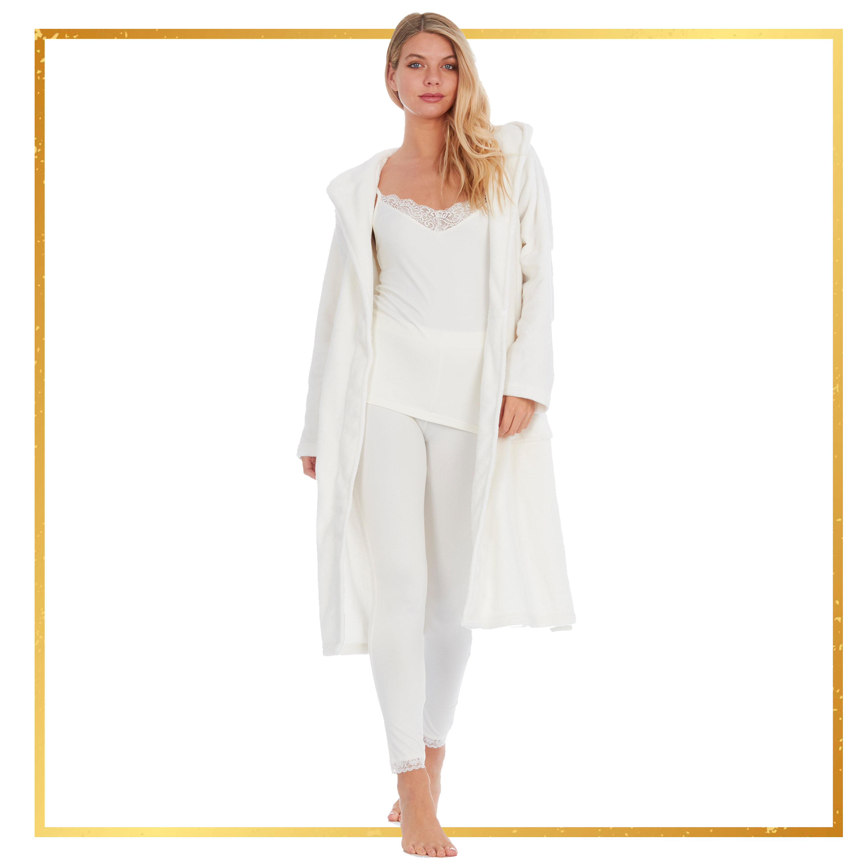 Ladies Womens Luxury Hooded Dressing Gown Robe Funny Sequin Slogan