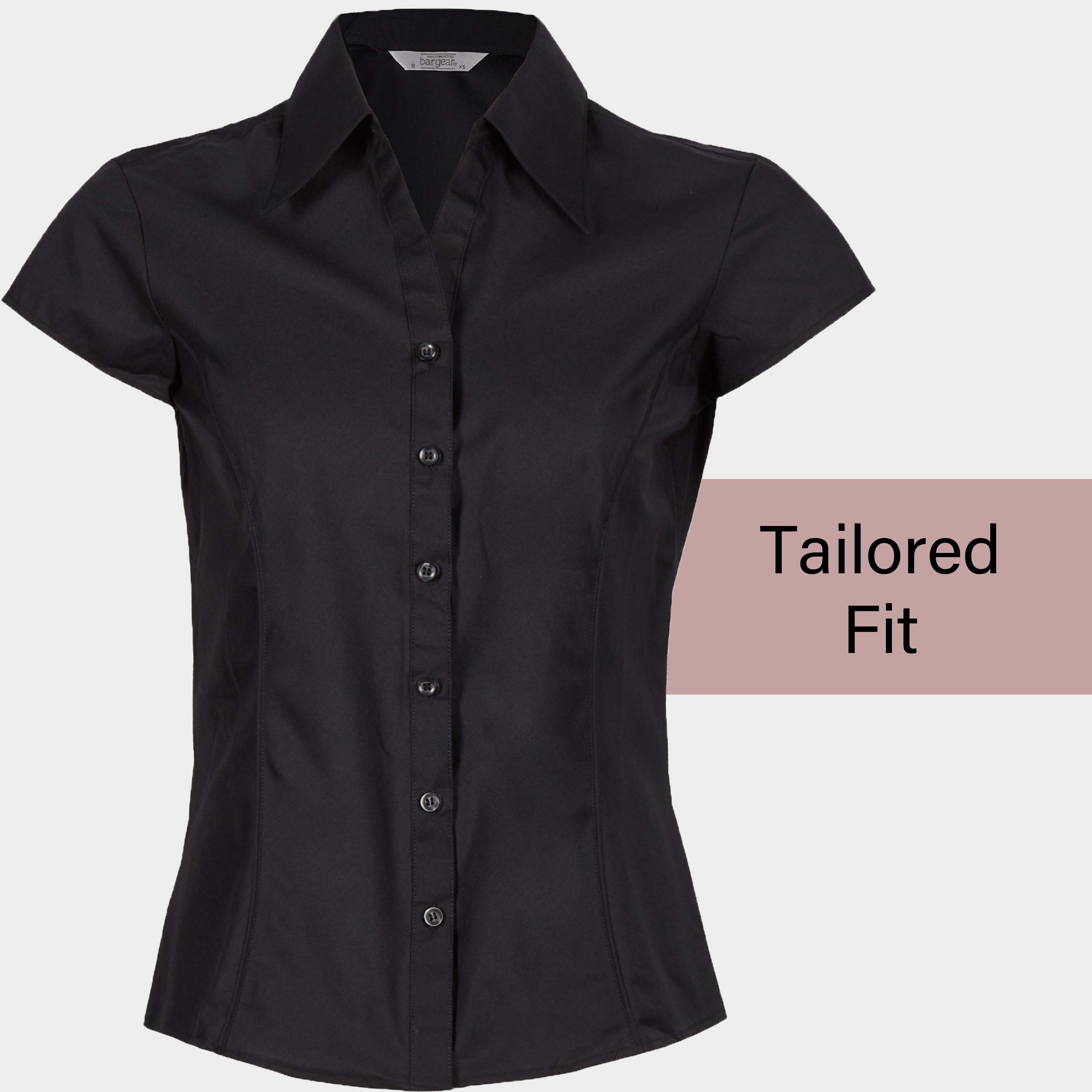 Women Ladies Shirt Blouse Short Cap Sleeve Office Wear Workwear Fitted Tailored 