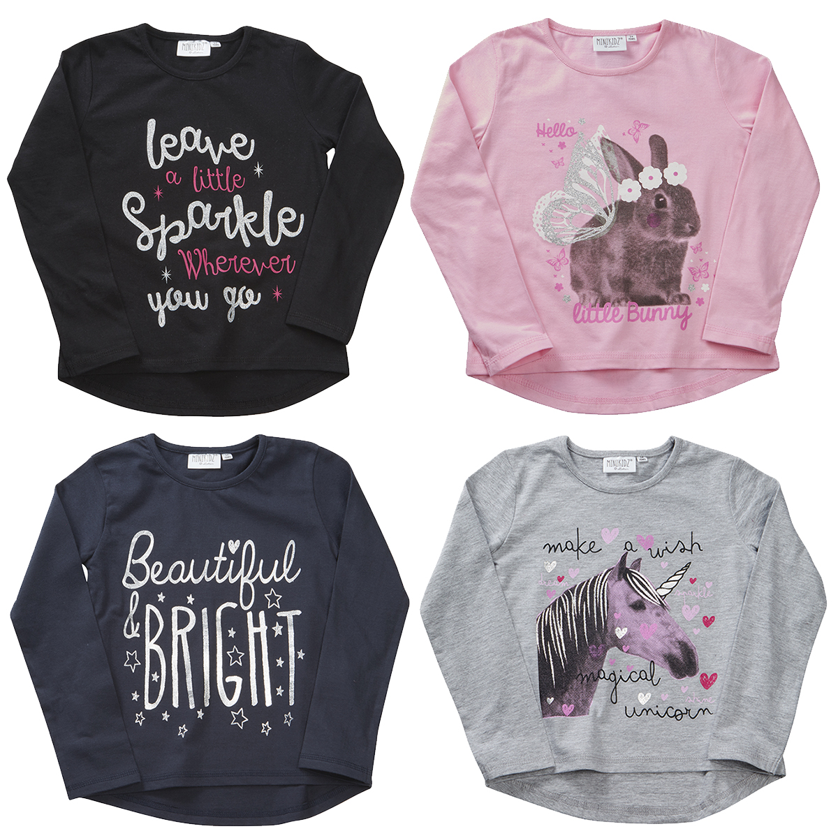 Girls 100/% Cotton Shimmer /& Shine Short Sleeve Printed T-Shirt 2-6 years