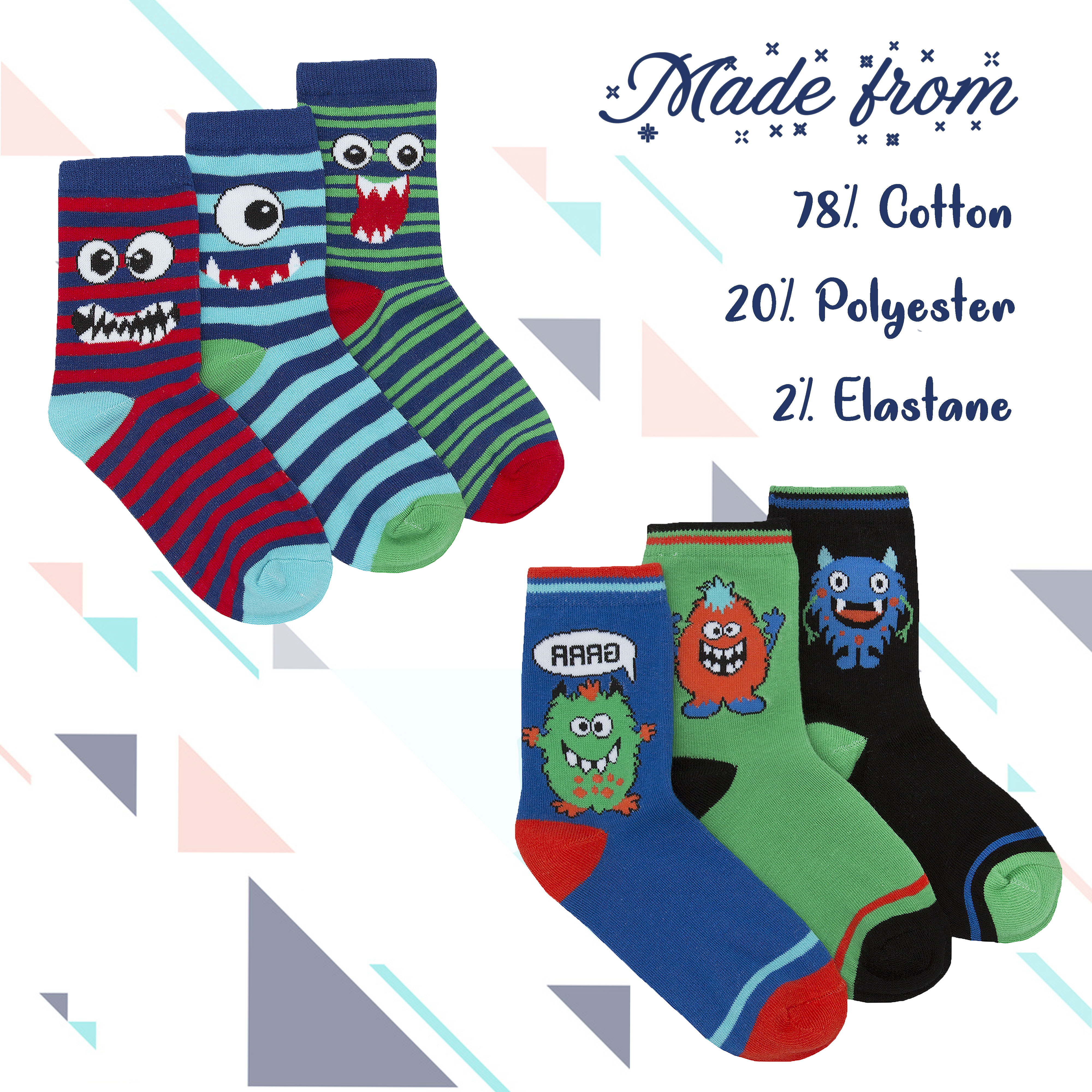 6 Pairs Boys Cotton Rich Novelty Funky Cartoon School Everyday Multipack Socks - Picture 11 of 46