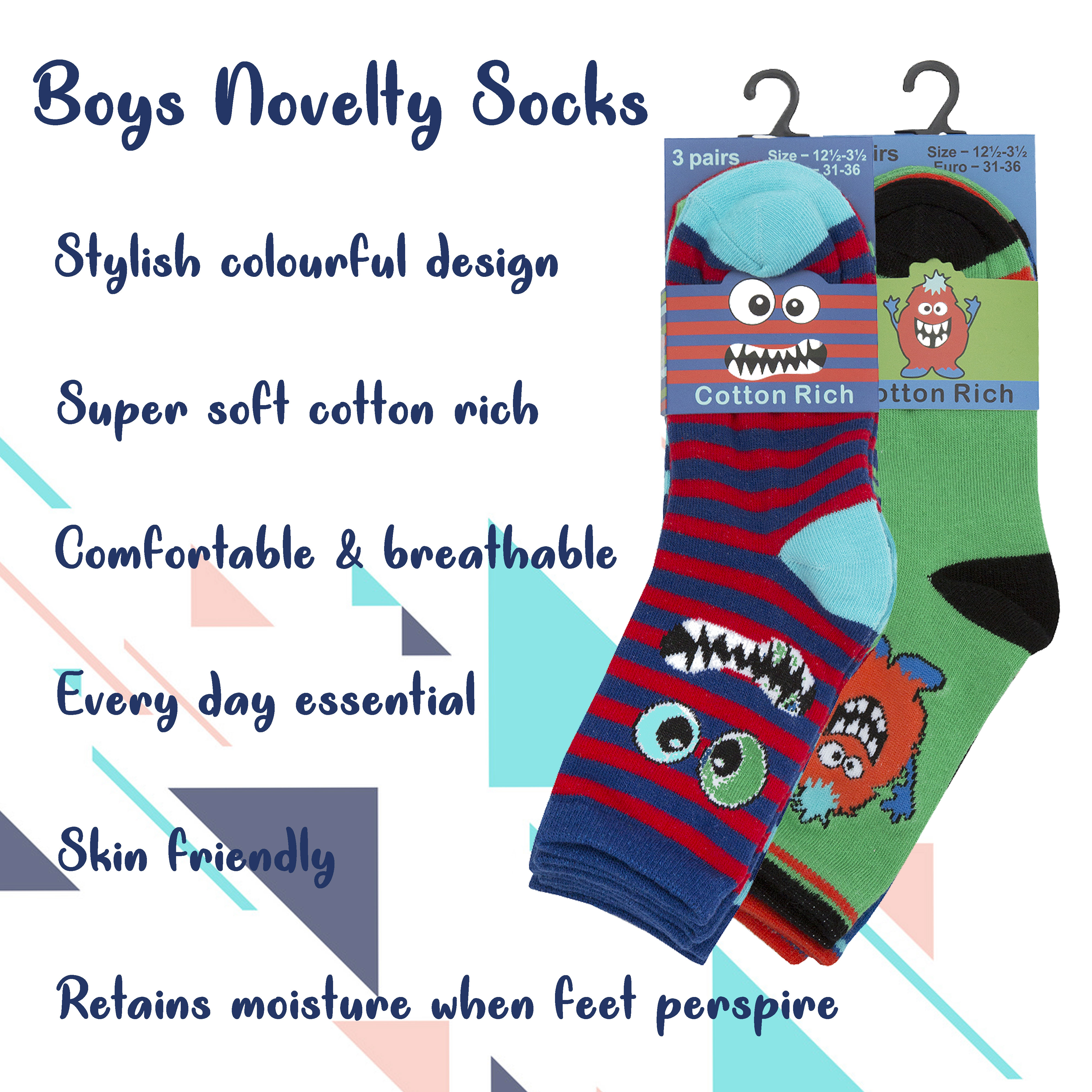 6 Pairs Boys Cotton Rich Novelty Funky Cartoon School Everyday Multipack Socks - Picture 14 of 46
