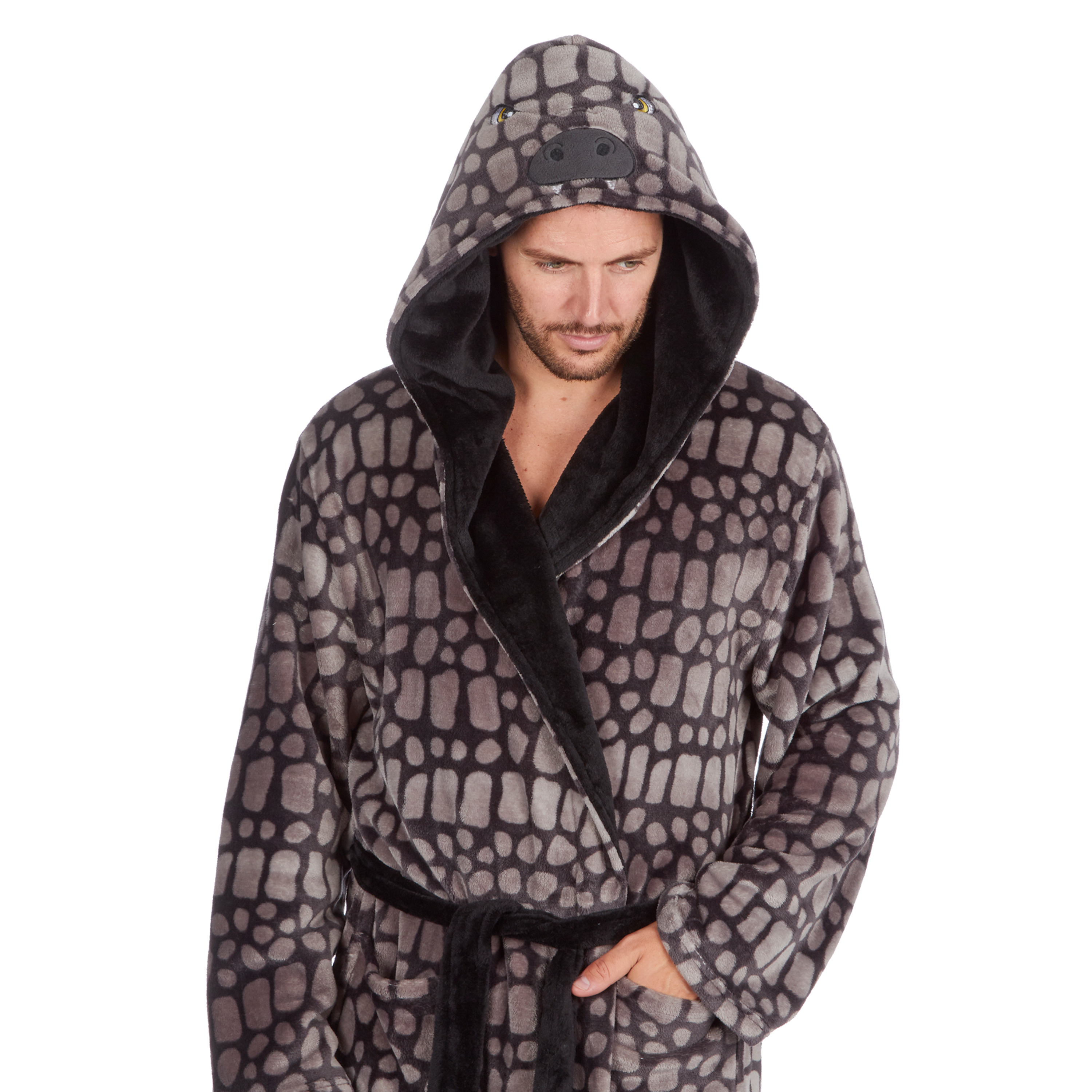 Sizes M-2XL Thick Warm Plush Bath Robe Pierre Roche Mens Luxury Snuggle Fleece Hooded Dressing Gown 
