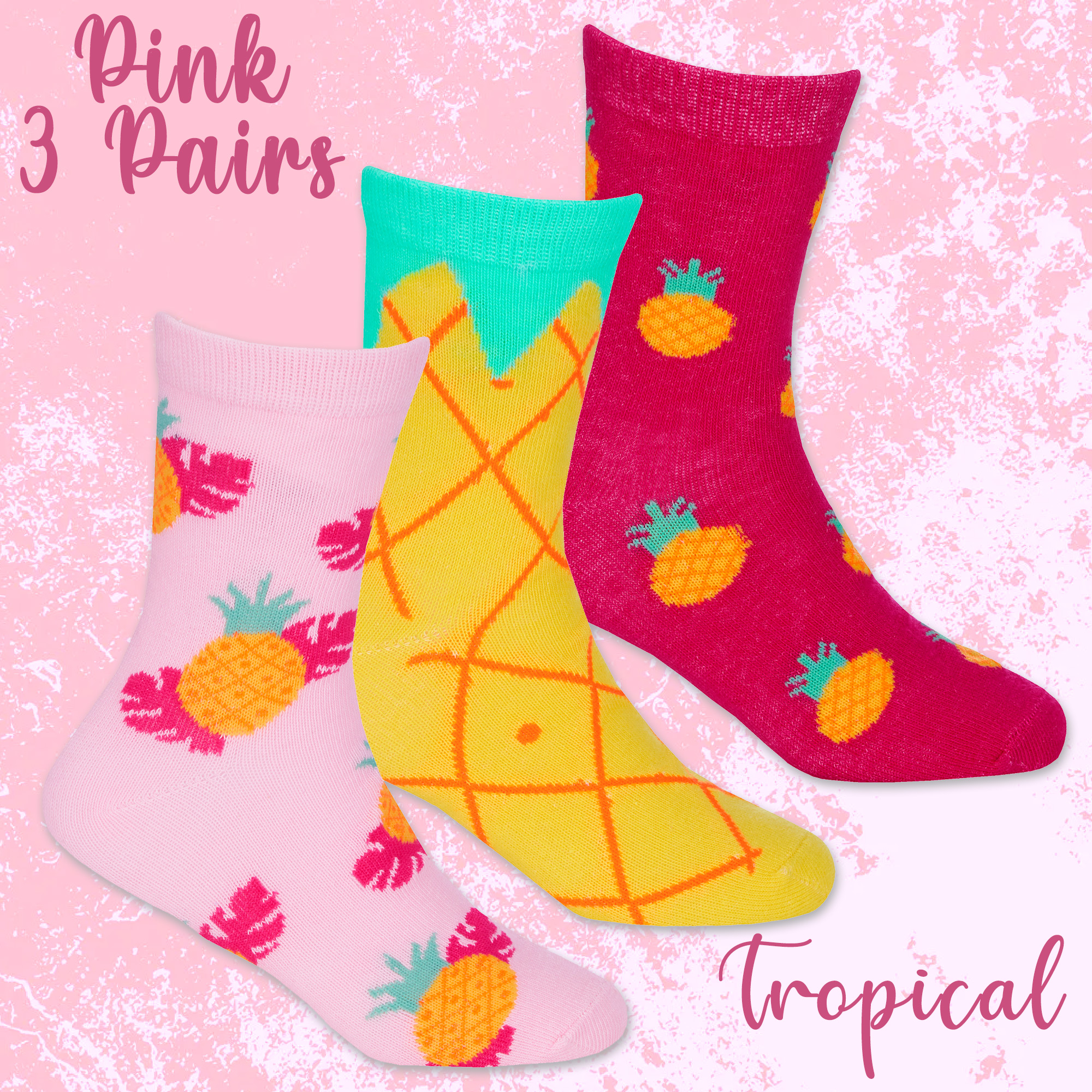 Kids Girls Tropical Mid-Calf Fruity Tropic Crew Socks Sizes 6-8.5 up to 12.5-3.5 - Picture 2 of 9