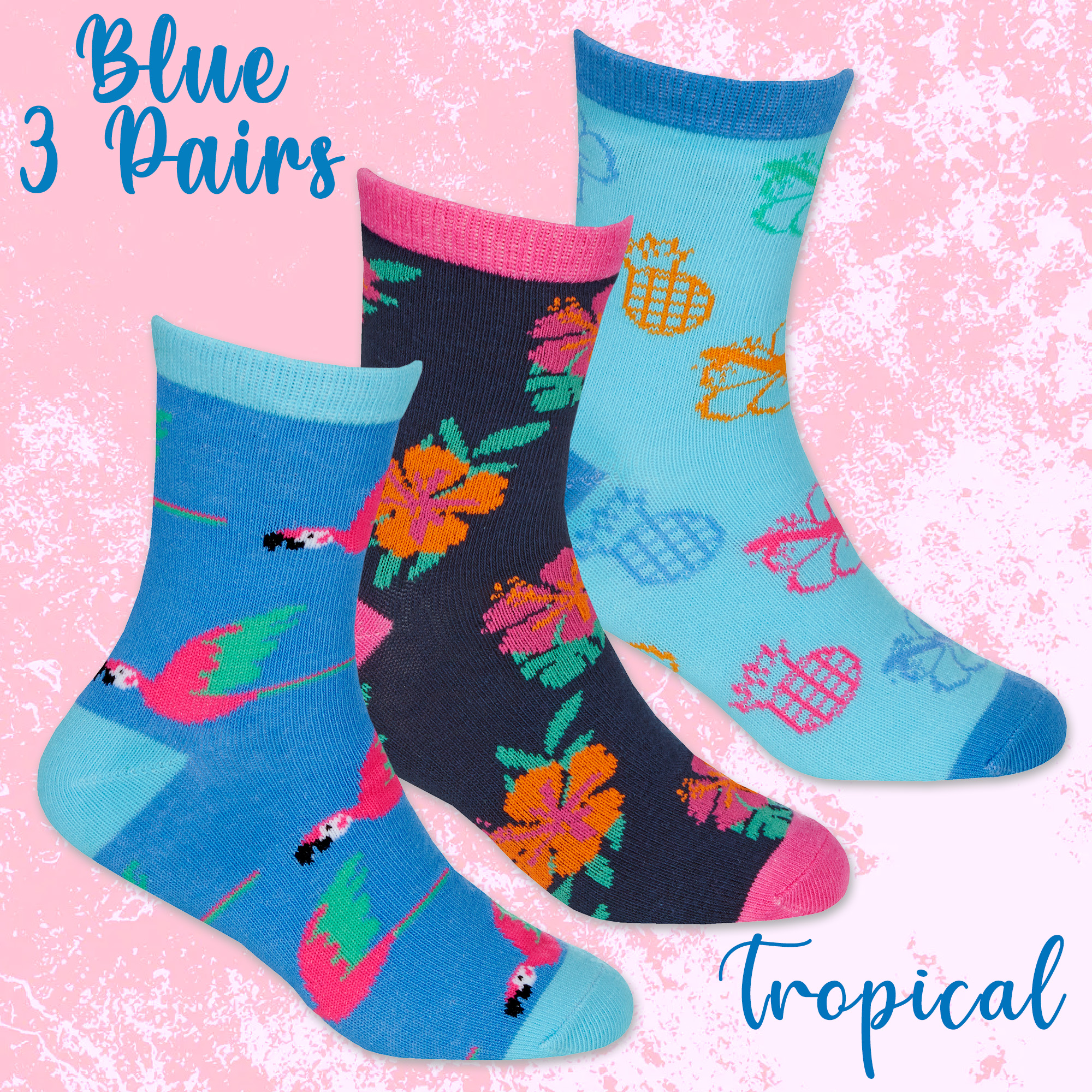 Kids Girls Tropical Mid-Calf Fruity Tropic Crew Socks Sizes 6-8.5 up to 12.5-3.5 - Picture 6 of 9