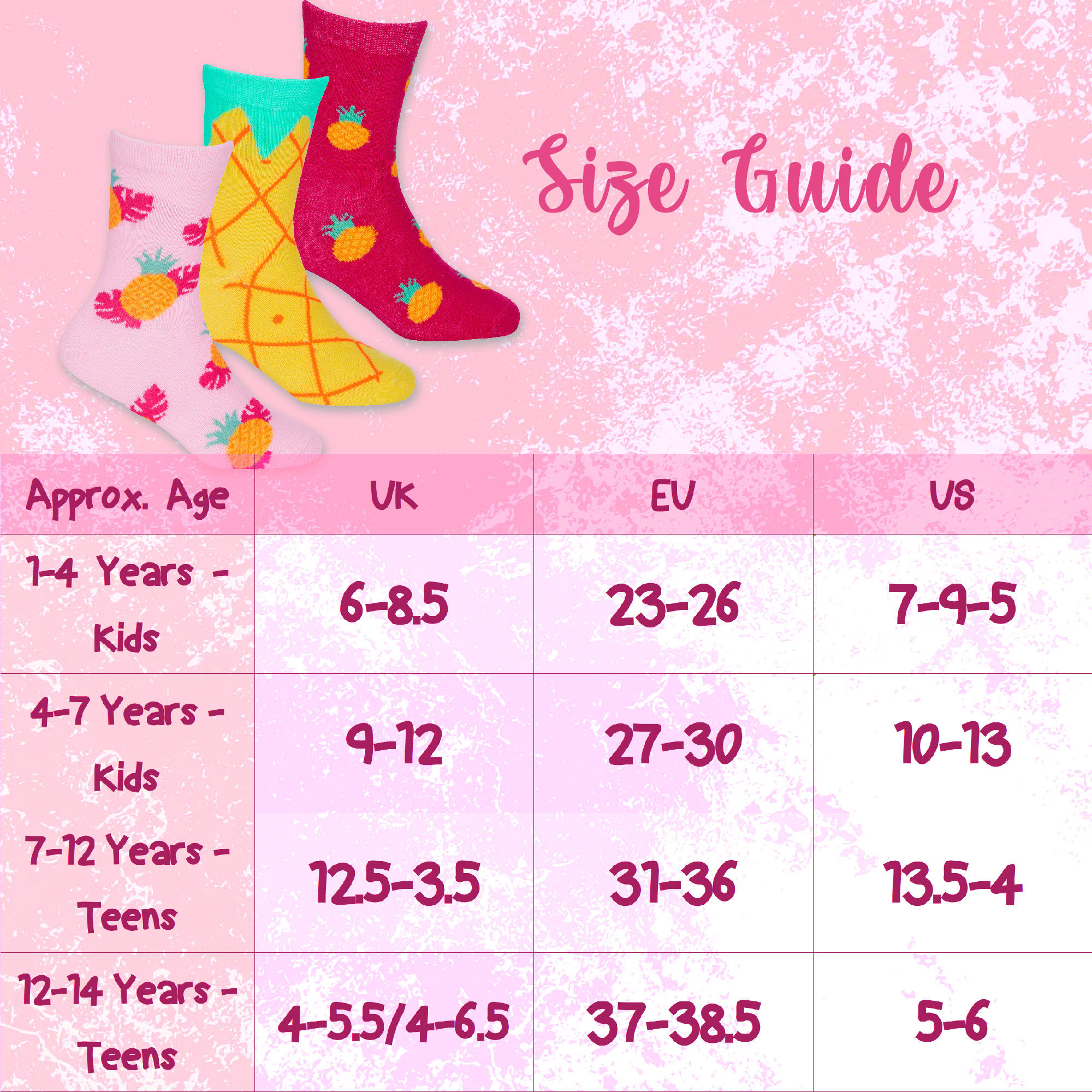 Kids Girls Tropical Mid-Calf Fruity Tropic Crew Socks Sizes 6-8.5 up to 12.5-3.5 - Picture 5 of 9