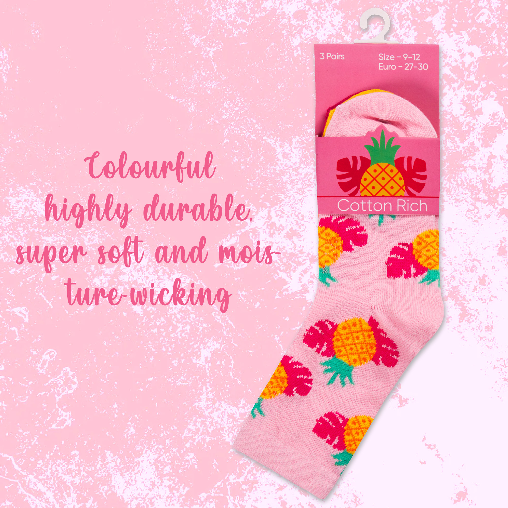 Kids Girls Tropical Mid-Calf Fruity Tropic Crew Socks Sizes 6-8.5 up to 12.5-3.5 - Picture 3 of 9