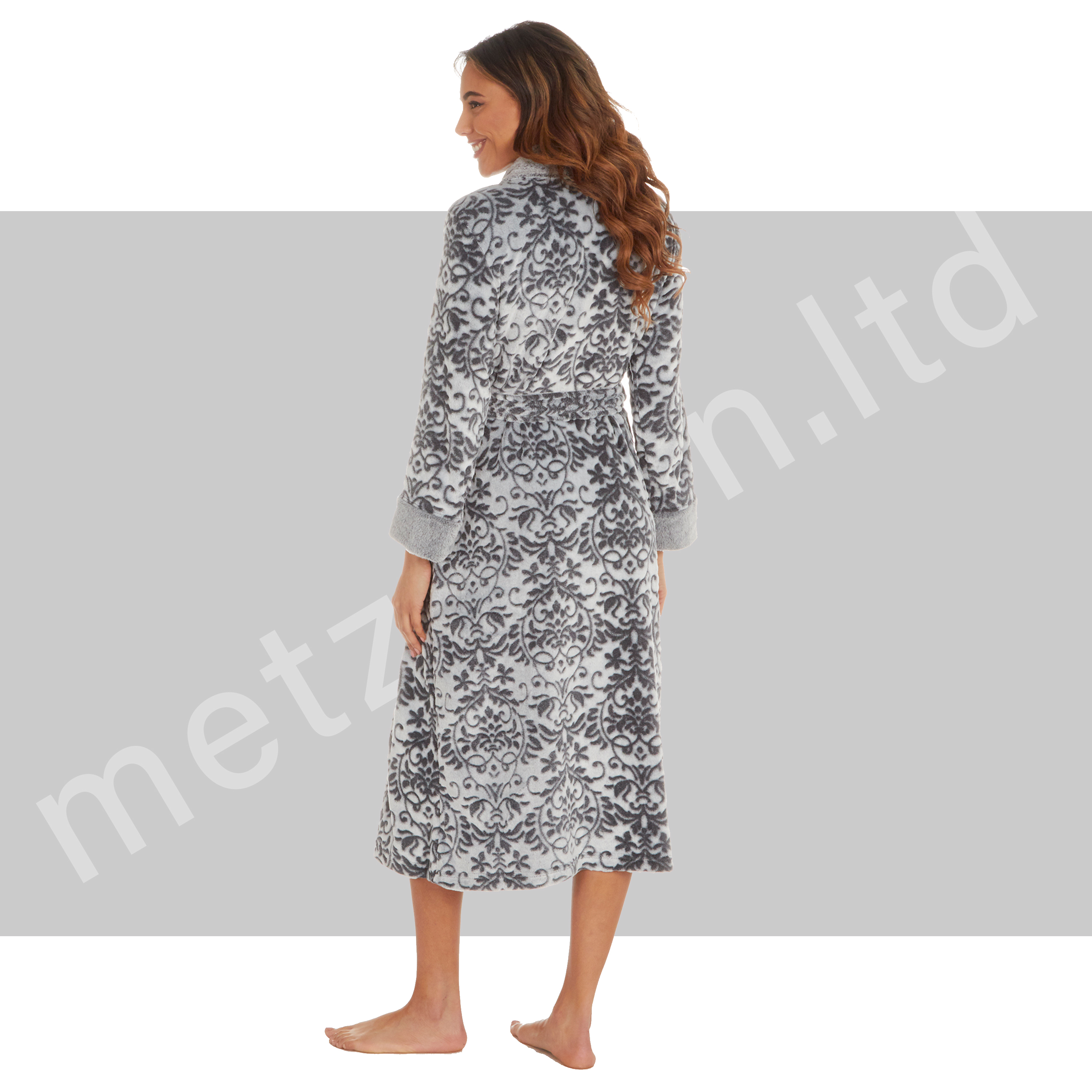 LUXURY Womens Long Dressing Gown Flower Shawl Collar Robe EX STORE from