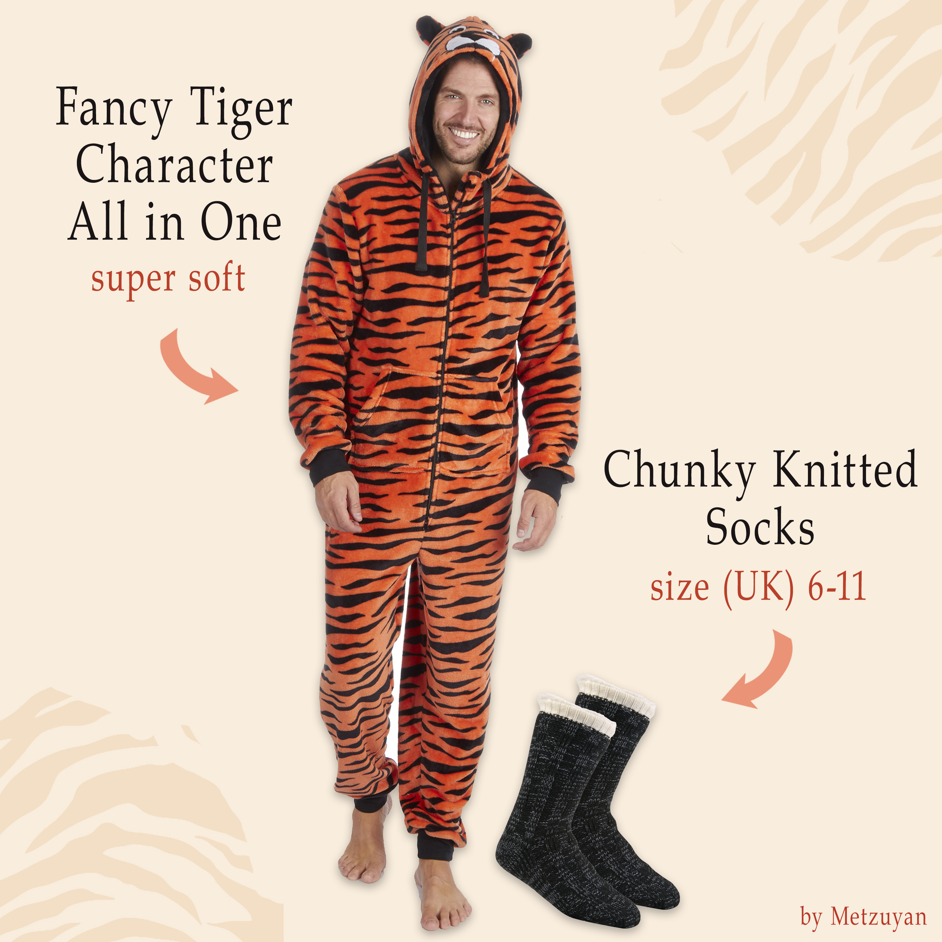 Adult Mens 1Onesie Animal Hoooded Novelty Boys All in One PJs One Piece