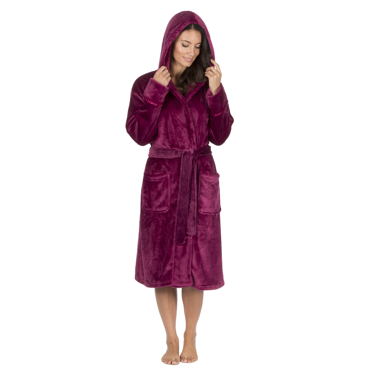 Ladies Womens Baby Pink Soft Fleece Snuggle Dressing Robe Gown With ...
