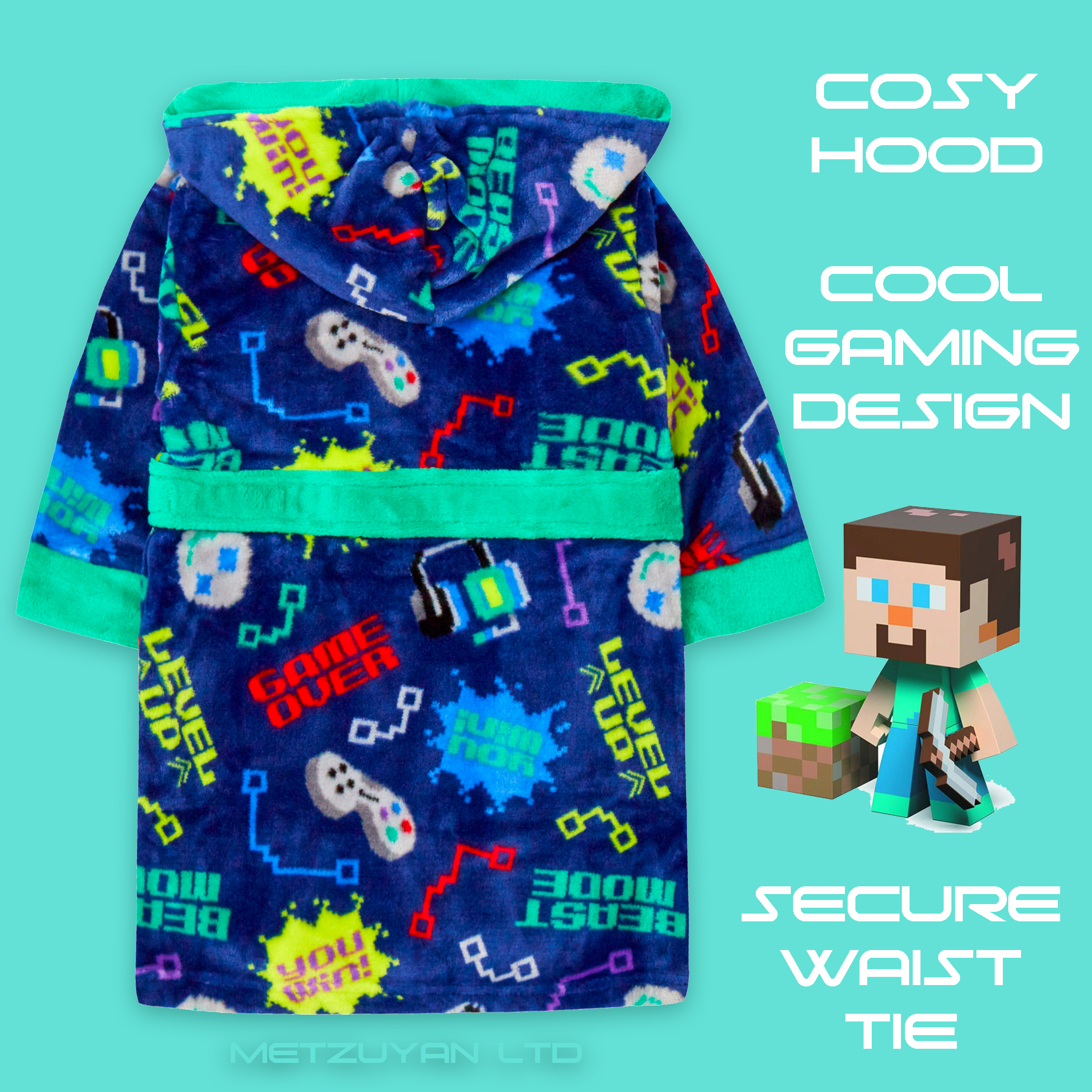 Kids Infant Hooded Game Robe Minecraft Design Novelty Dressing Gown ...