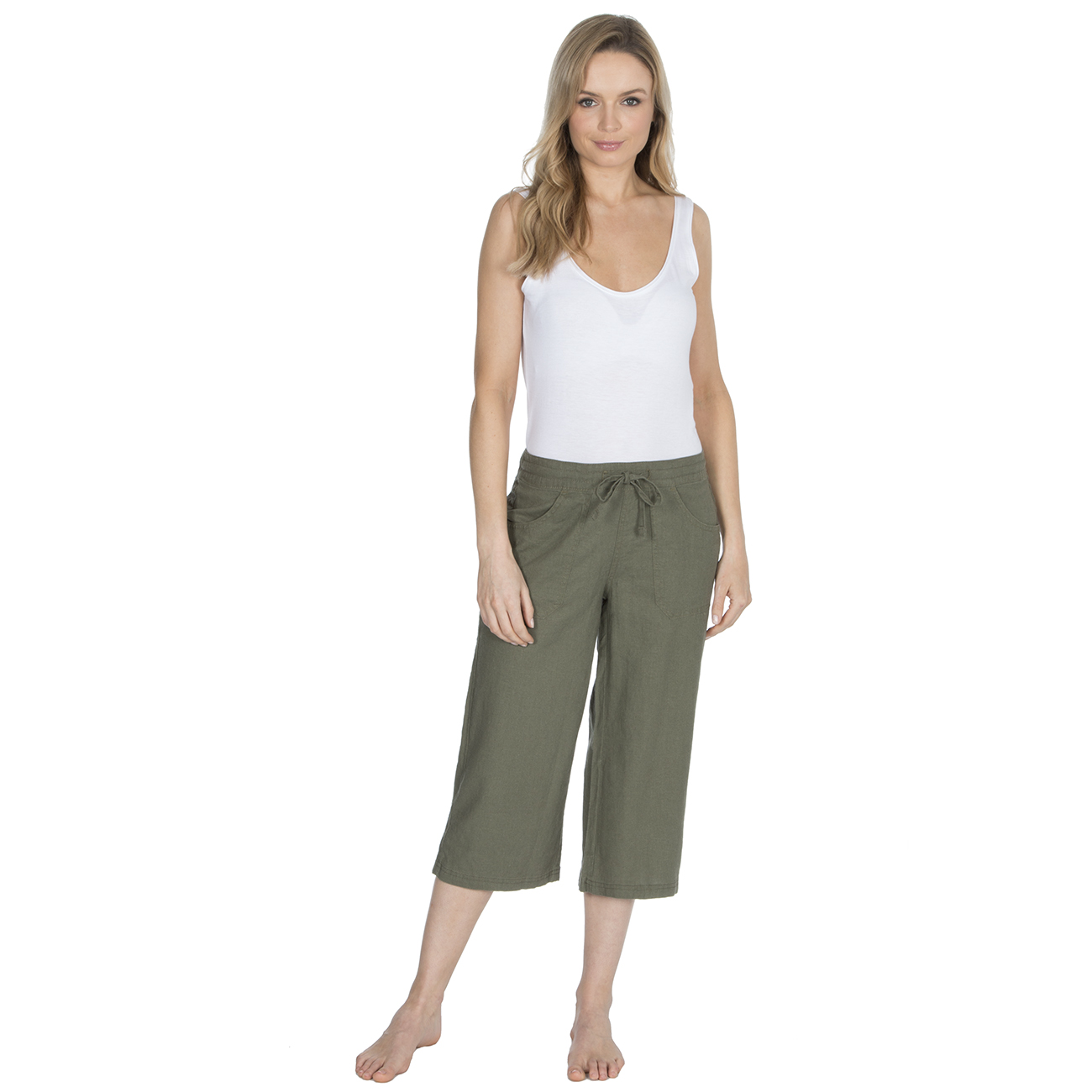 Metzuyan Womens Cropped Linen Capri Pants 3/4 Summer Shorts Pocket ...