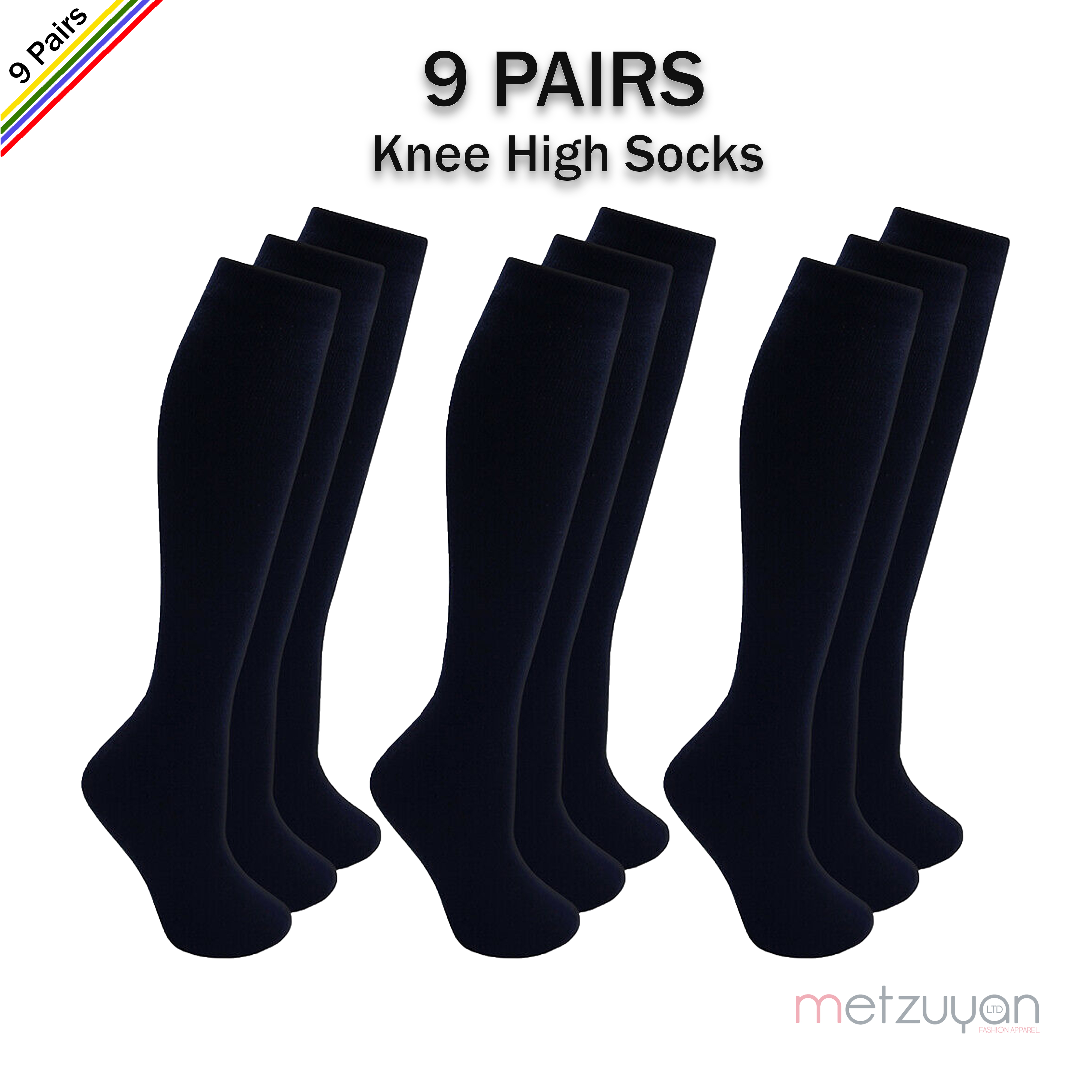 9 Pairs Kids Girls Knee High Socks Plain School Long Cotton Rich Grey Black Warm - Picture 4 of 5