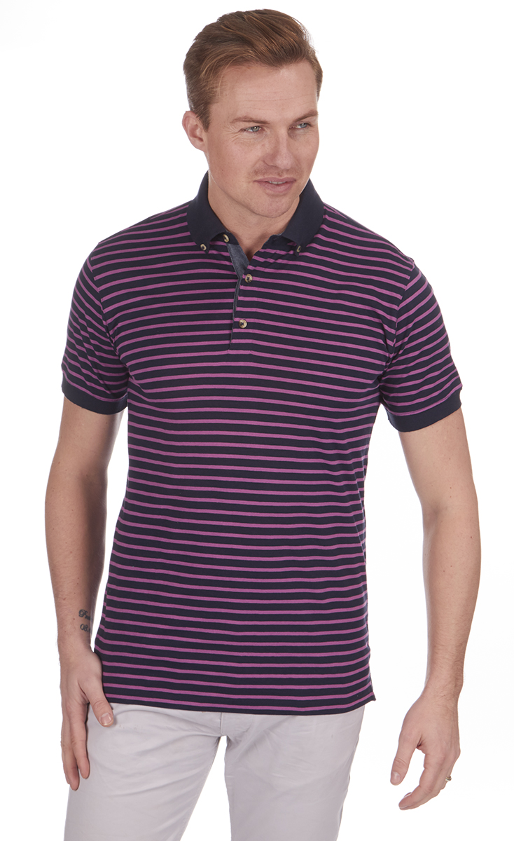 Men's Striped Jersey Polo Shirt Cotton Rich Yarn Dyed Top Tshirt URBAN REVIVAL 