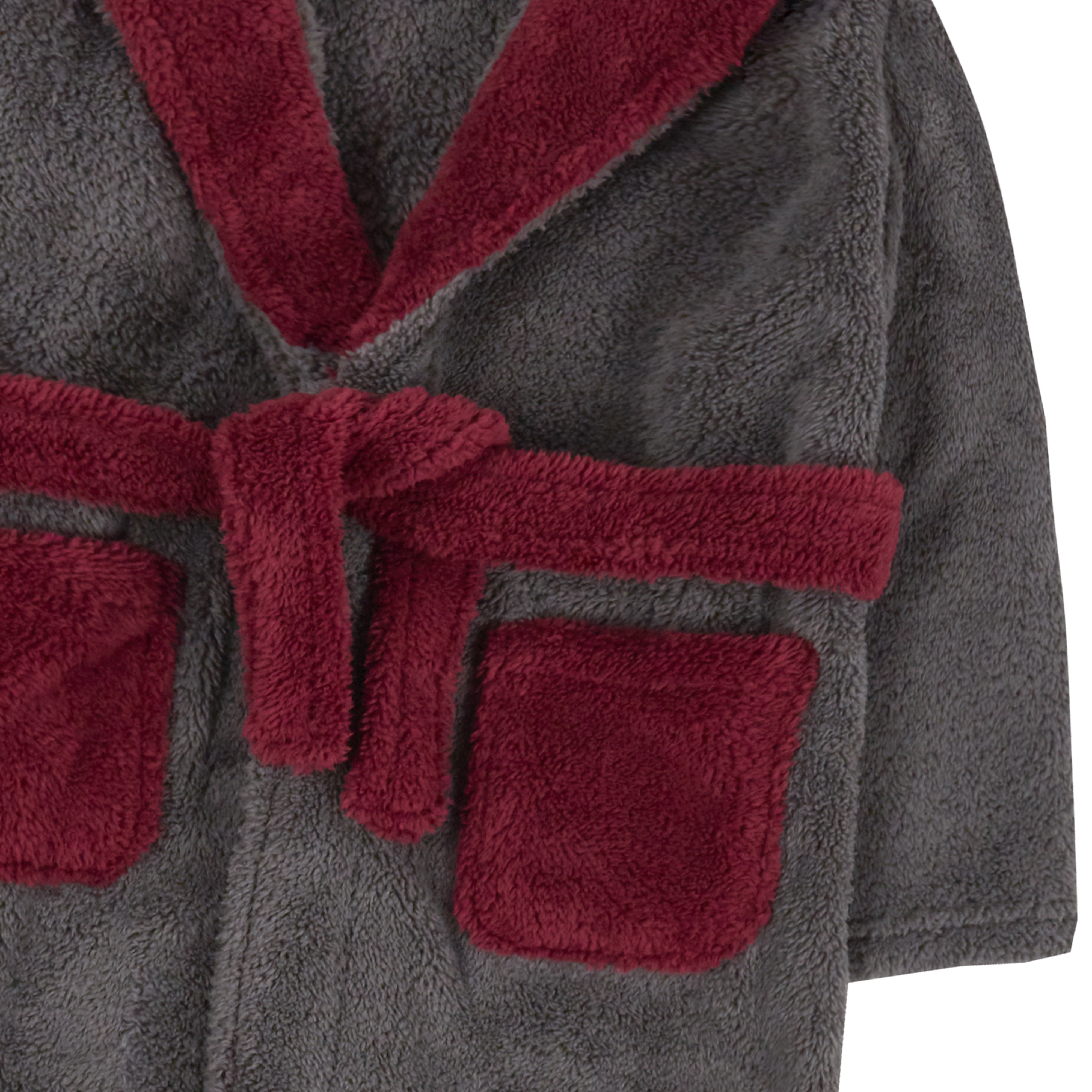 Boys Two Tone Snuggle Fleece Dressing Gown Robe Warm Fluffy Hooded