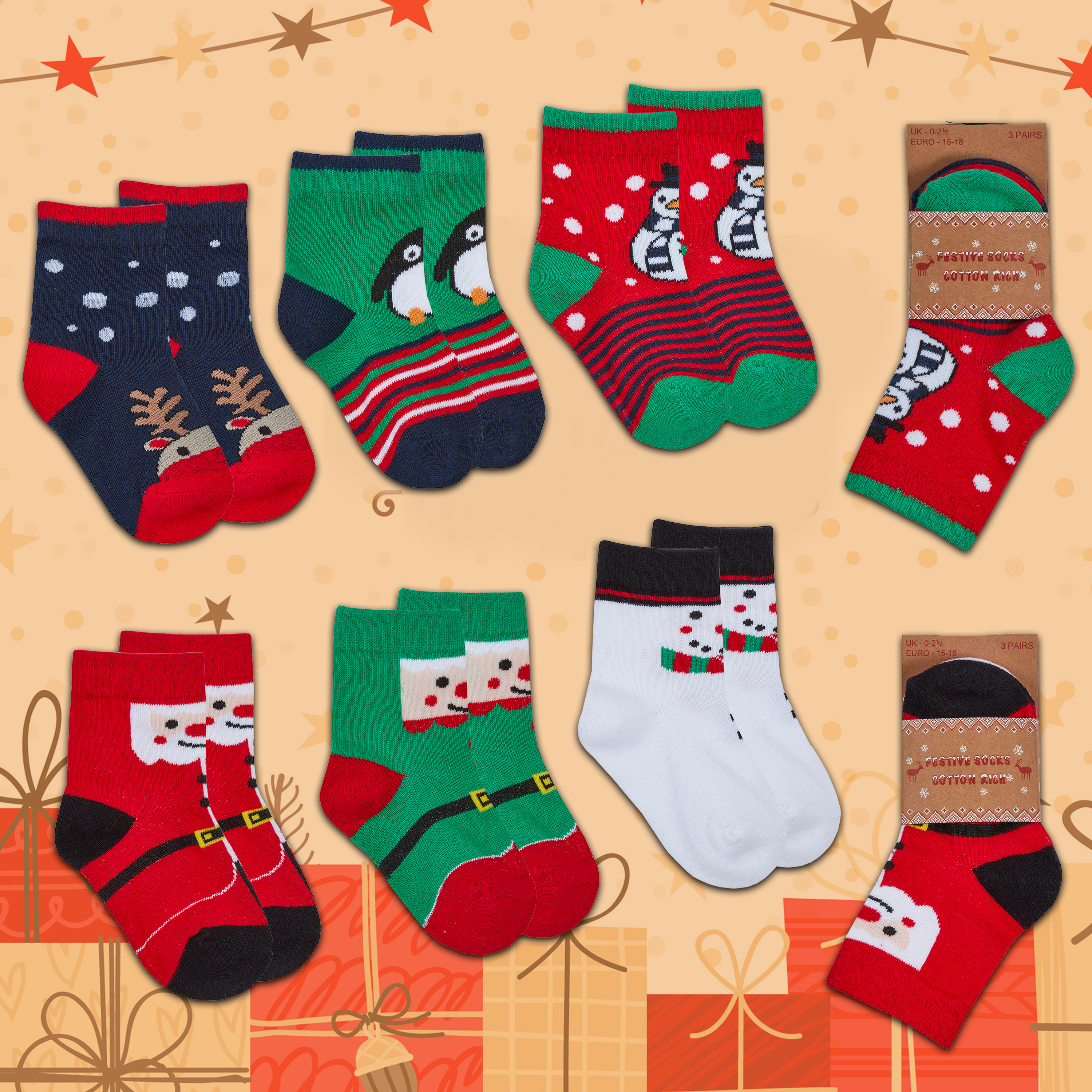 Penguin & Elf Baby Infant Festive Christmas Socks Boy Girl Gift Pack of 2 