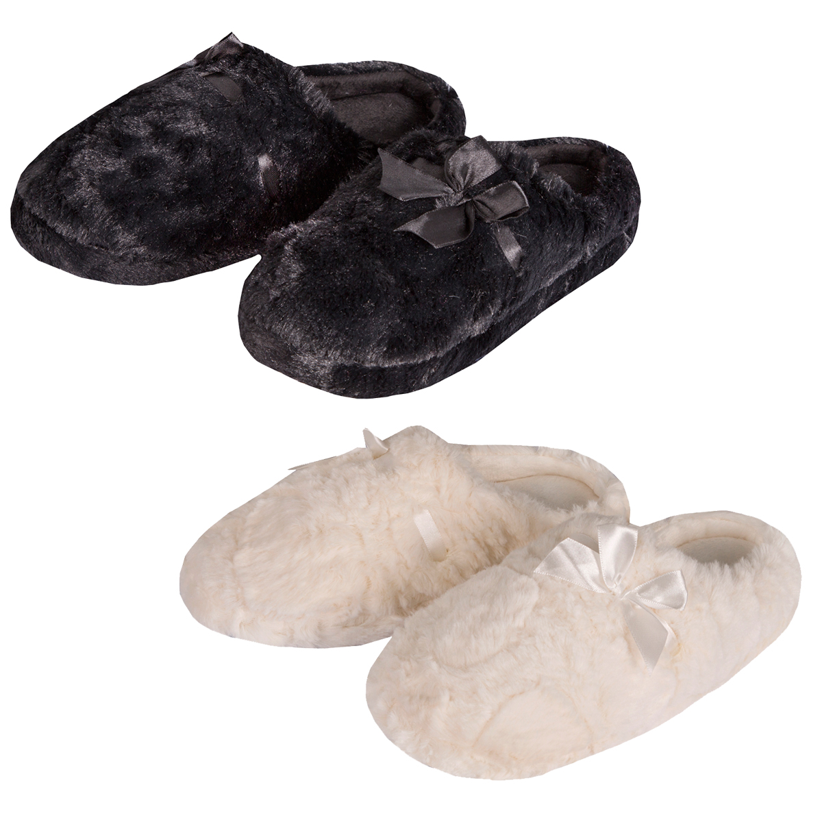 Ladies Womens Mule Slippers Memory Foam Faux Fur Warm Indoor FOREVER DREAMING 