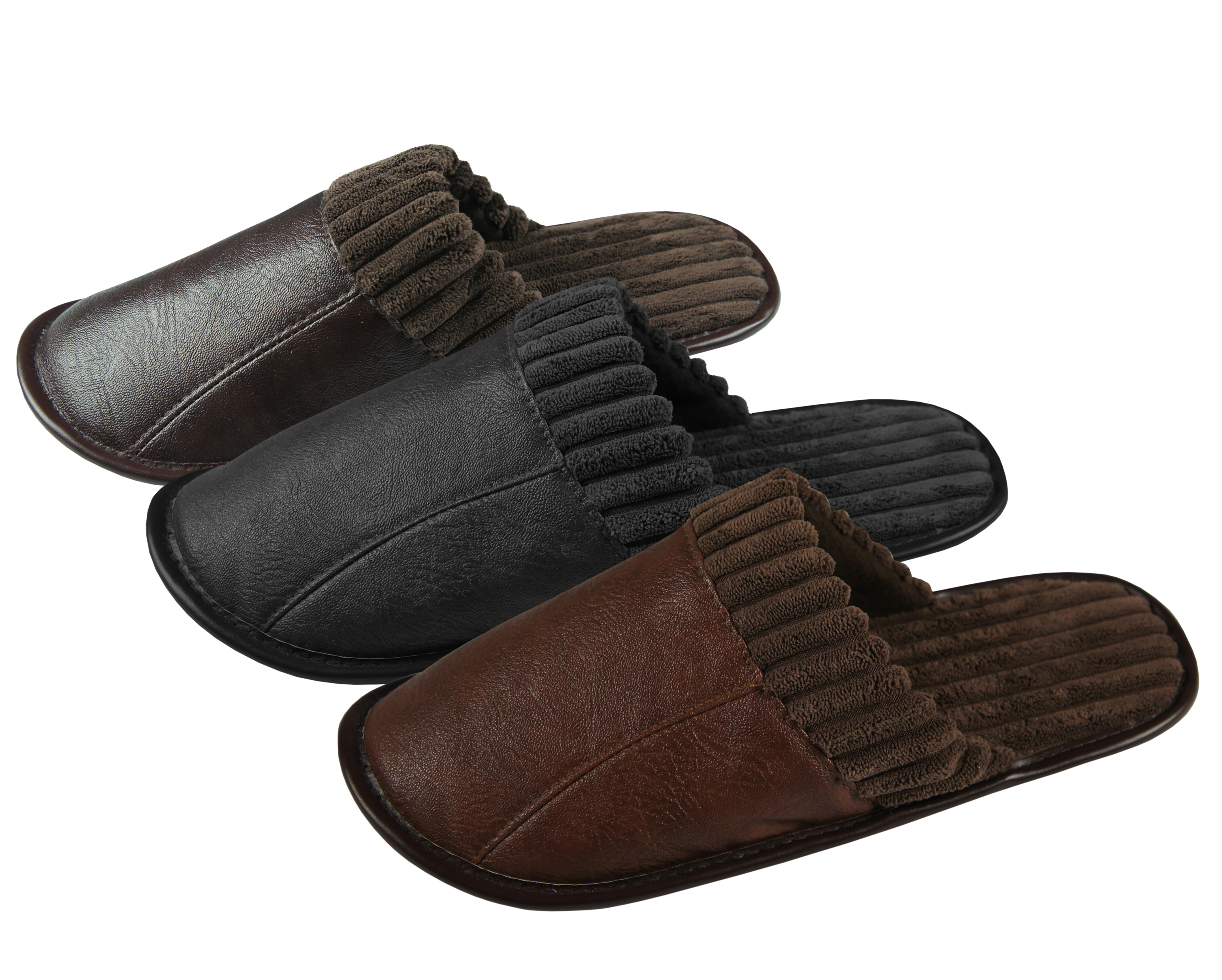 METZUYAN Mens PU Faux Leather Mule Slippers Black Brown Cord Soft Comfy Stylish | eBay