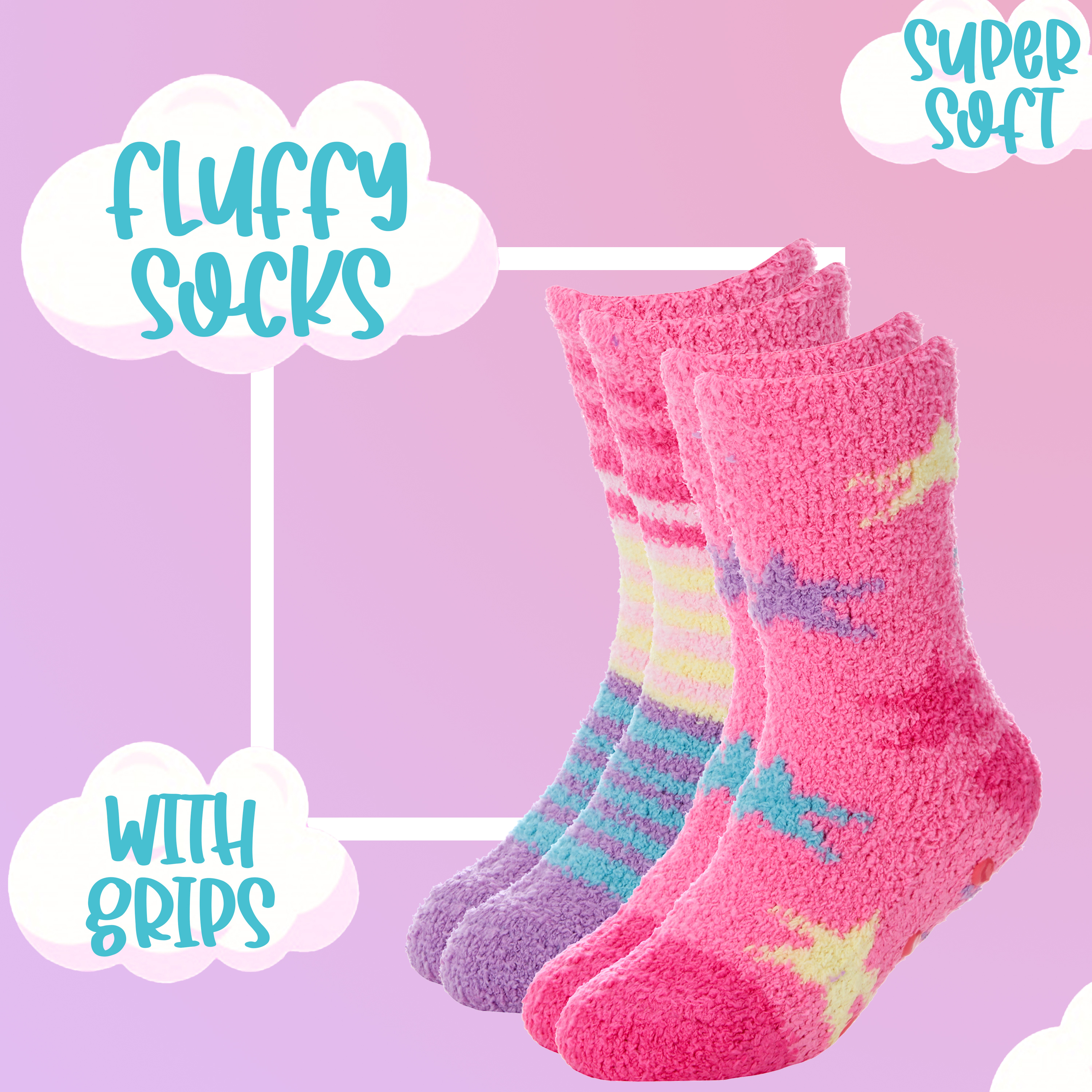 Kids Infants Girls Fluffy Bed Slipper Socks Pairs Anti Slip