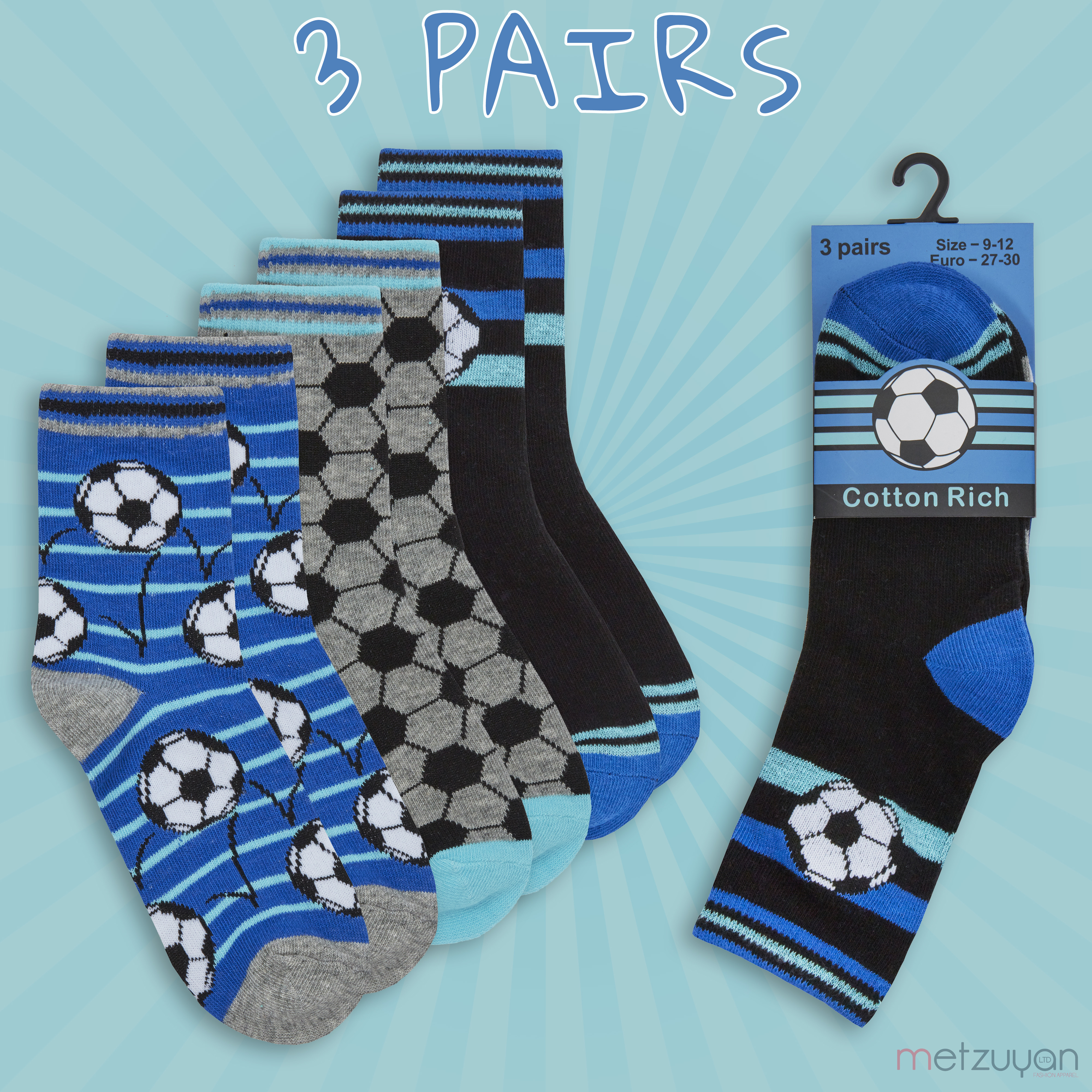 Metzuyan Baby Boys Novelty Print Ankle Cotton Rich 9 Pairs Multibuy Socks 