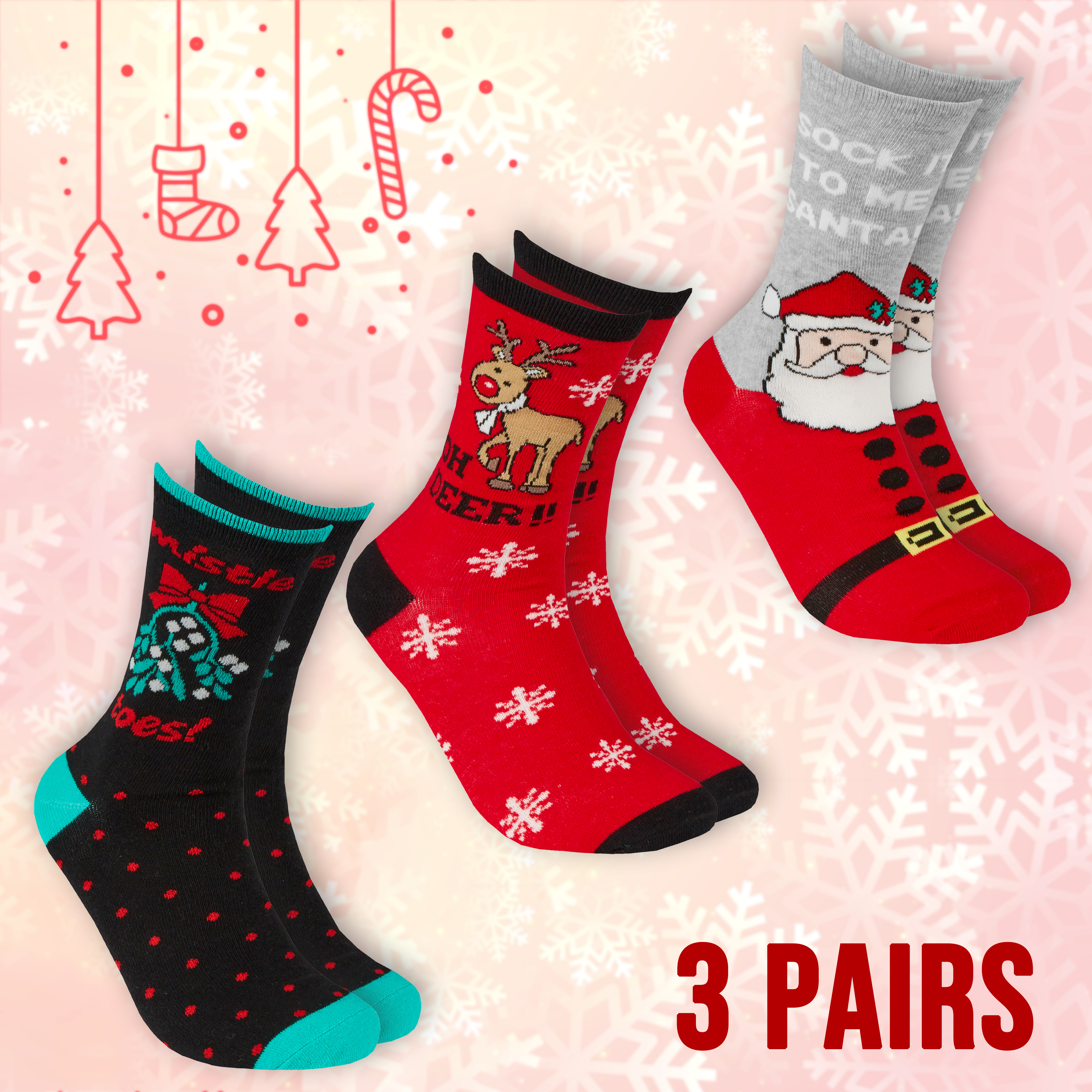 Novelty Christmas Socks 3 Pack Christmas Festive 