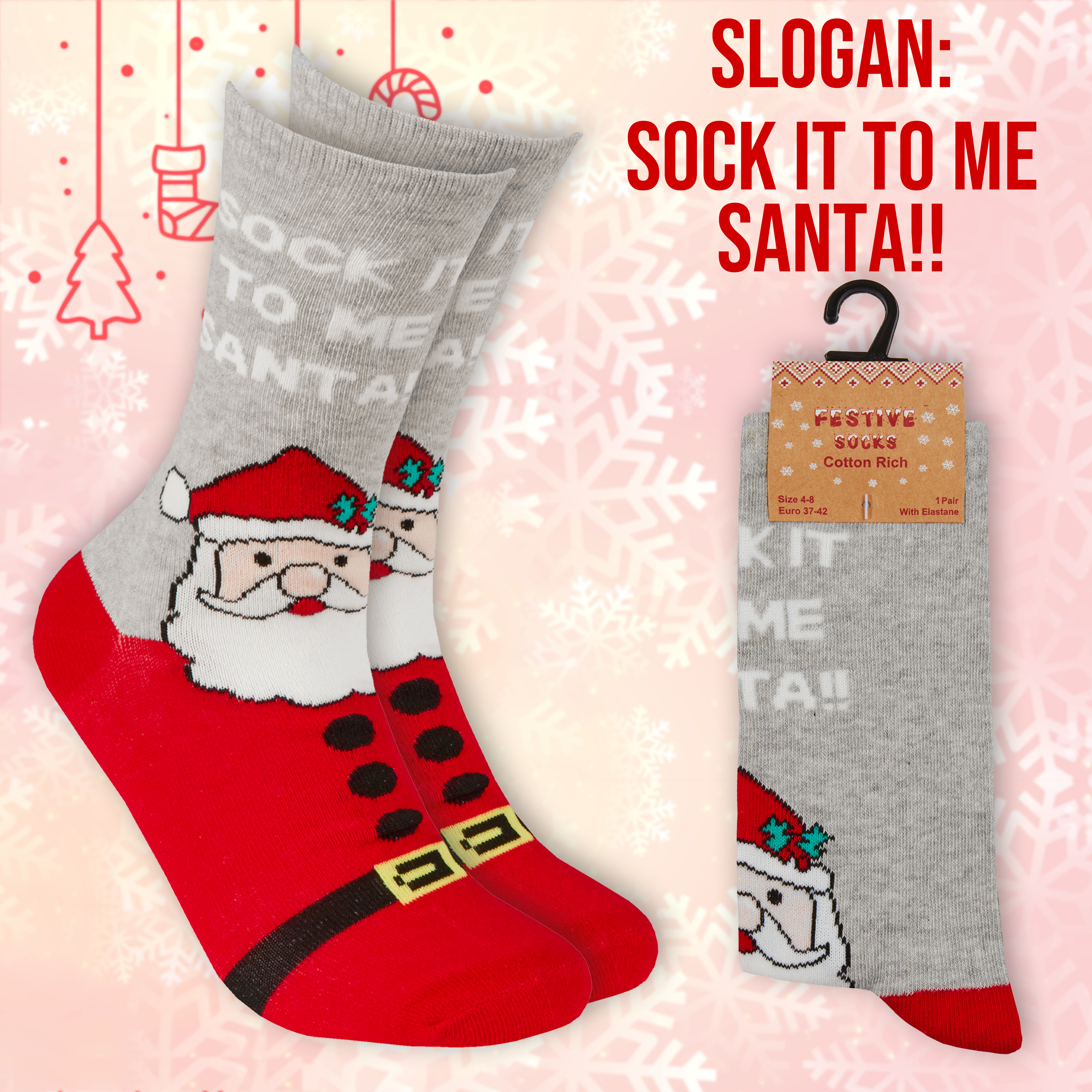 size 4-8 Pack of 3 Ladies' Novelty Christmas socks 