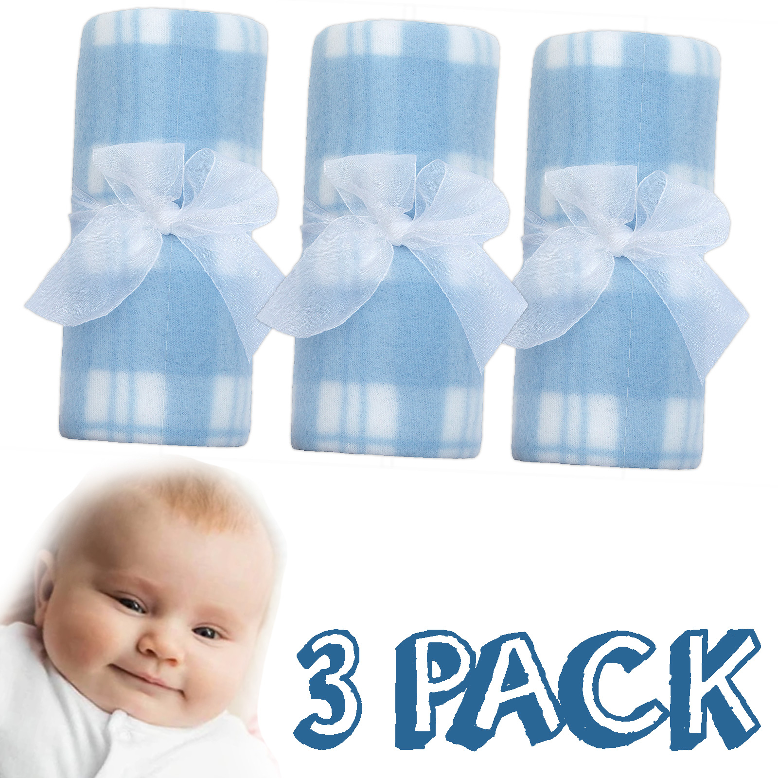 Newborn Baby Boys Fleece Blanket Winter Bedding Cot Crib 75 x 75 cm Blue Checked - Picture 5 of 5