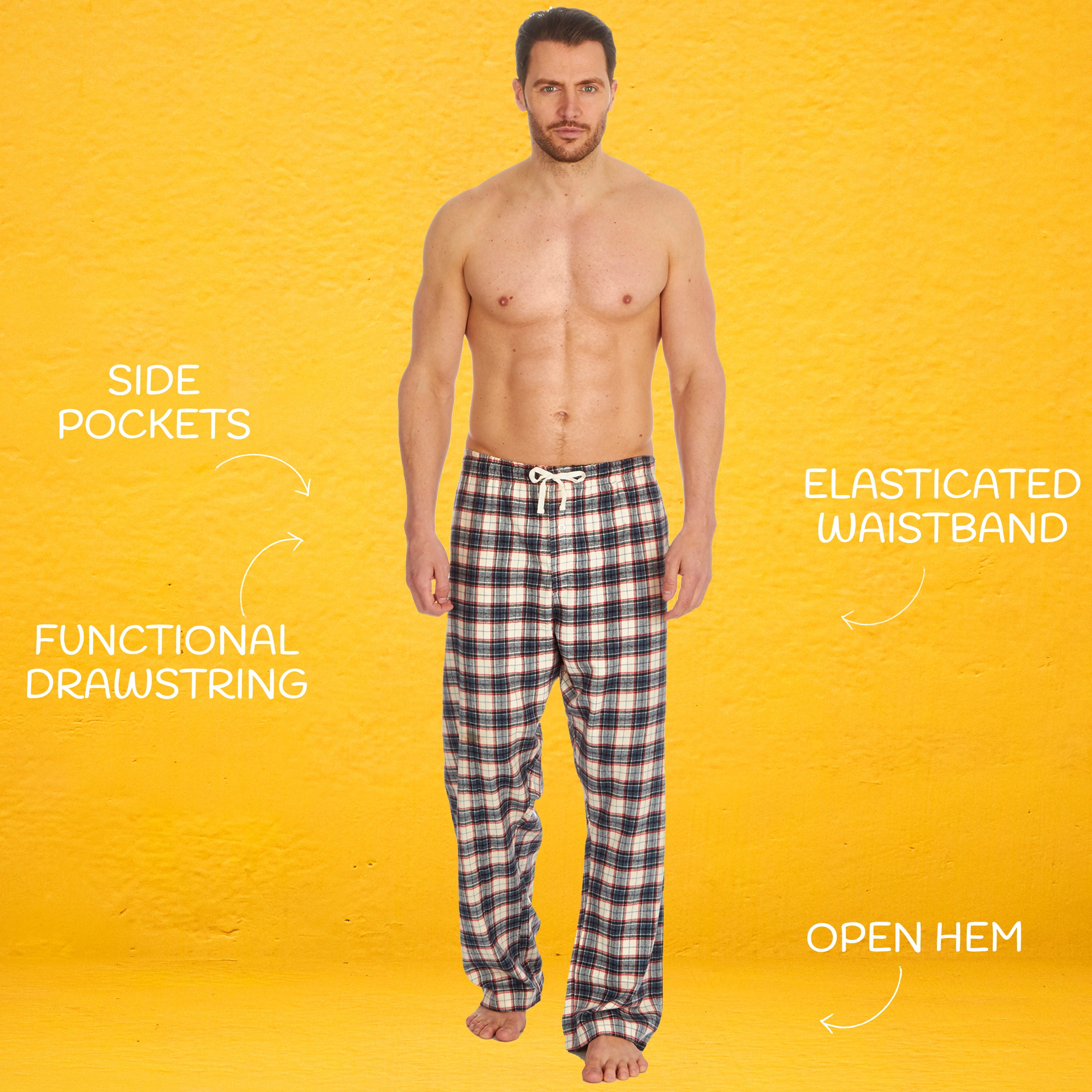 Mens Checked Woven Pyjama Bottoms Cotton PJ Lounge Pants Comfy