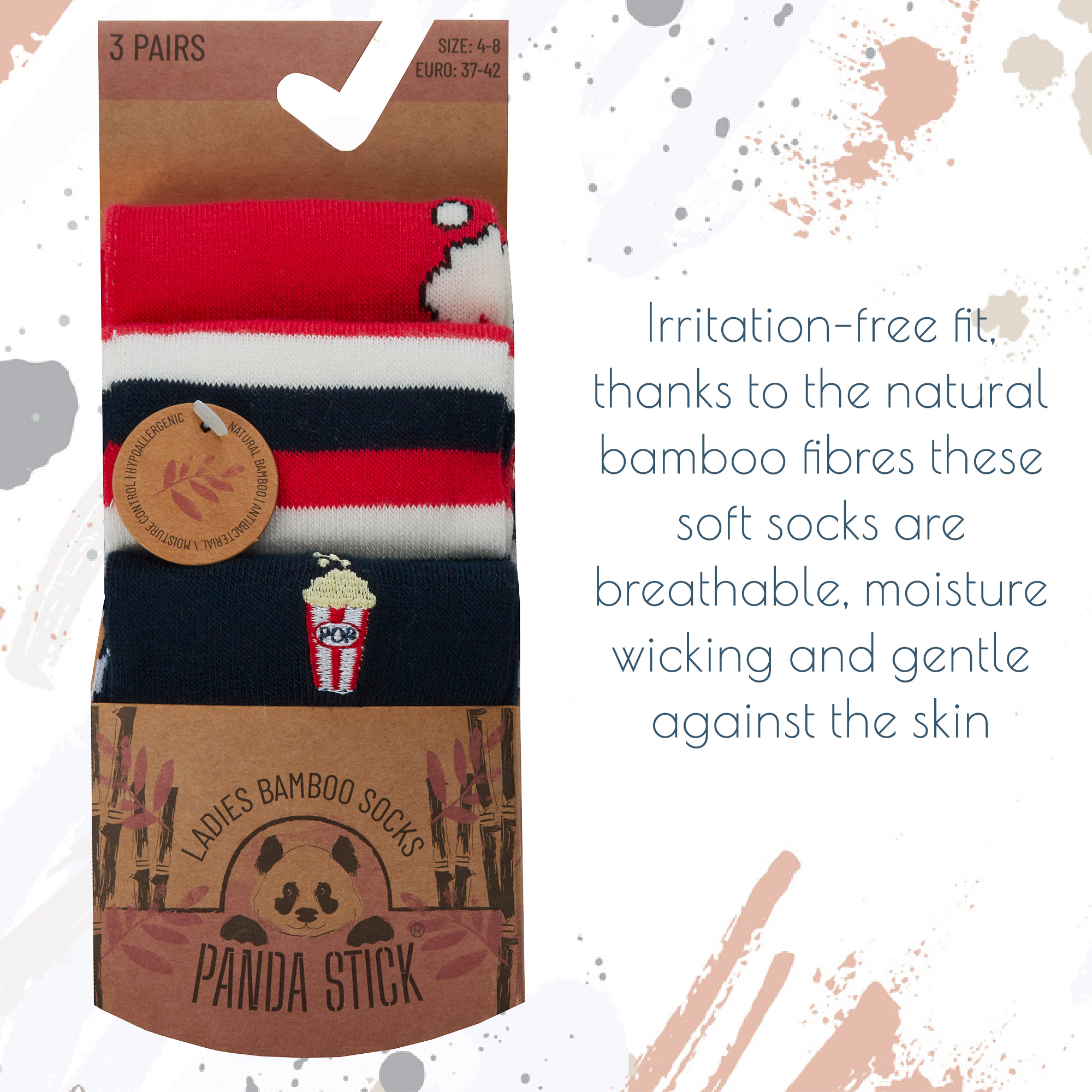 Ladies Bamboo Viscose Stripped Novelty Colourful Socks Novelty Popcorn Multipack - Picture 12 of 14
