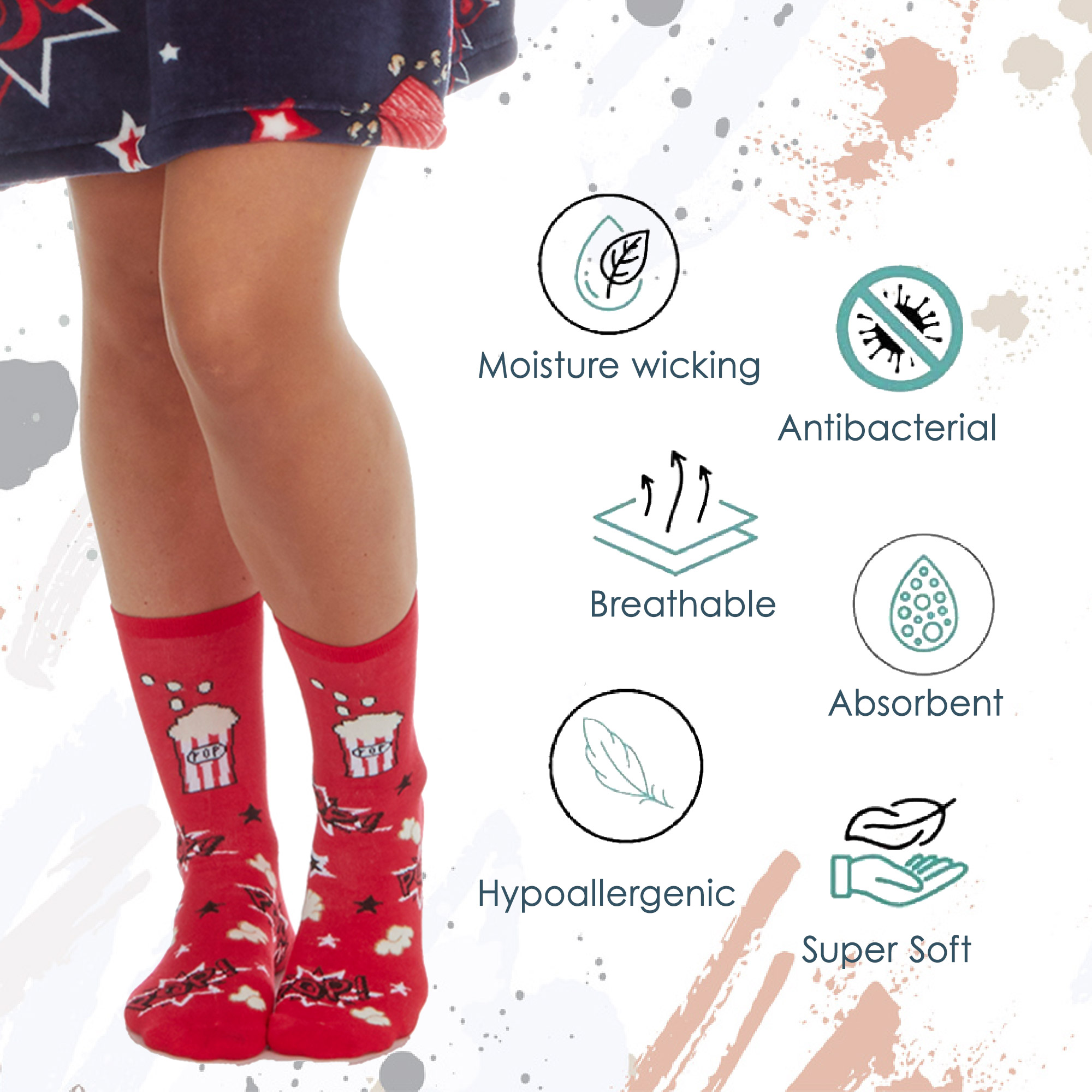 Ladies Bamboo Viscose Stripped Novelty Colourful Socks Novelty Popcorn Multipack - Picture 14 of 14