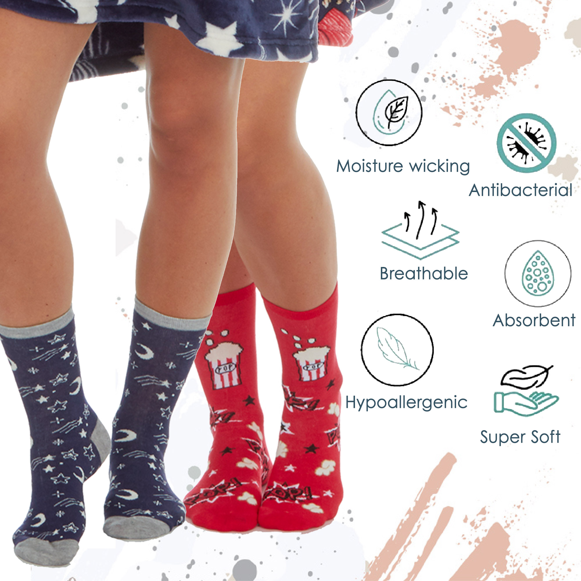 Ladies Bamboo Viscose Stripped Novelty Colourful Socks Novelty Popcorn Multipack - Picture 10 of 14