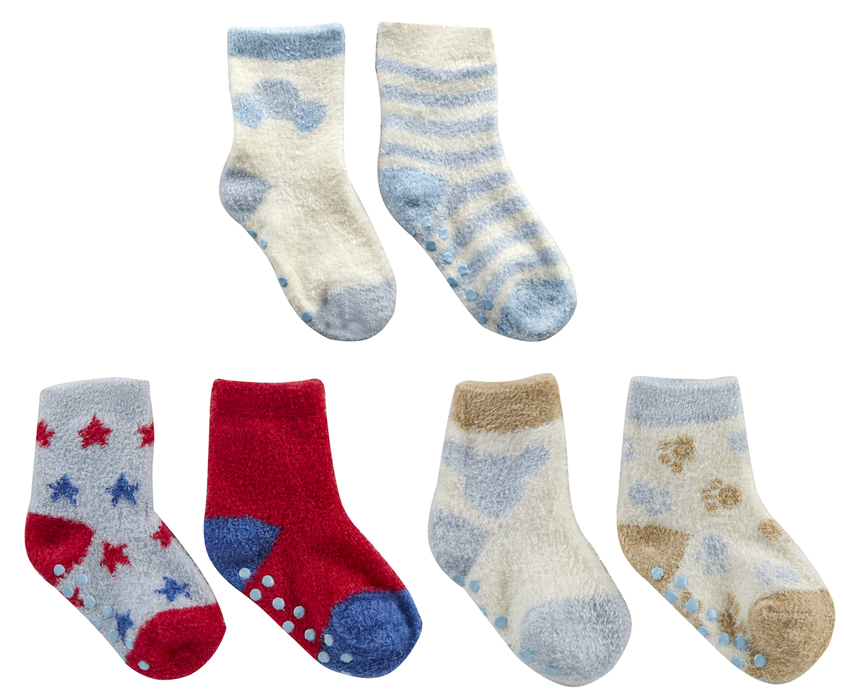 Infant Toddler Baby Boys Socks 4 Pairs Non Skid Anti Slip Grips Warm Cosy 0-5.5