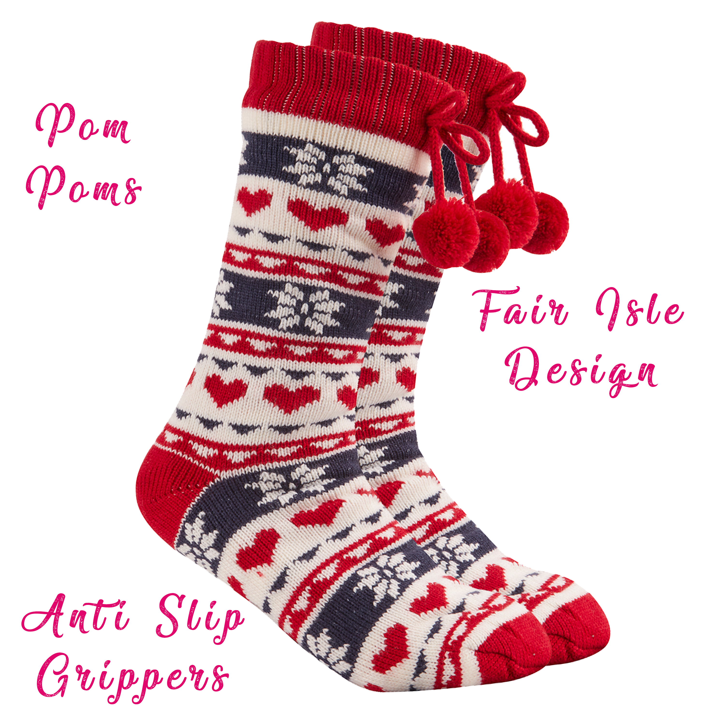 Ladies Womens Cosy Chunky Knit Slipper Socks Gift Anti Slip Grippers