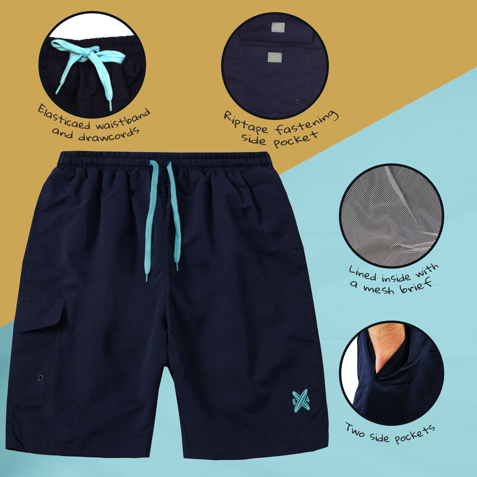 Da Uomo 3 Pack Quick Dry Swim Wear Pantaloncini BAULI tasche SURF BOARD TAGLIE FORTI