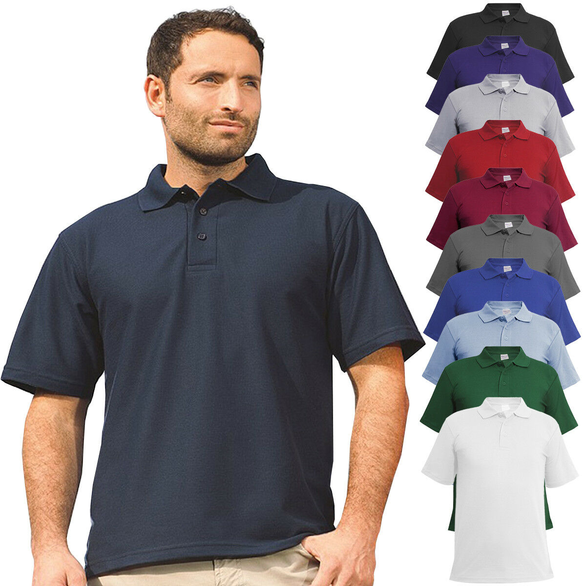 Unisex Mens Classic Poloshirt Plain Short Sleeve Work Top T-Shirt Polo shirt Tee