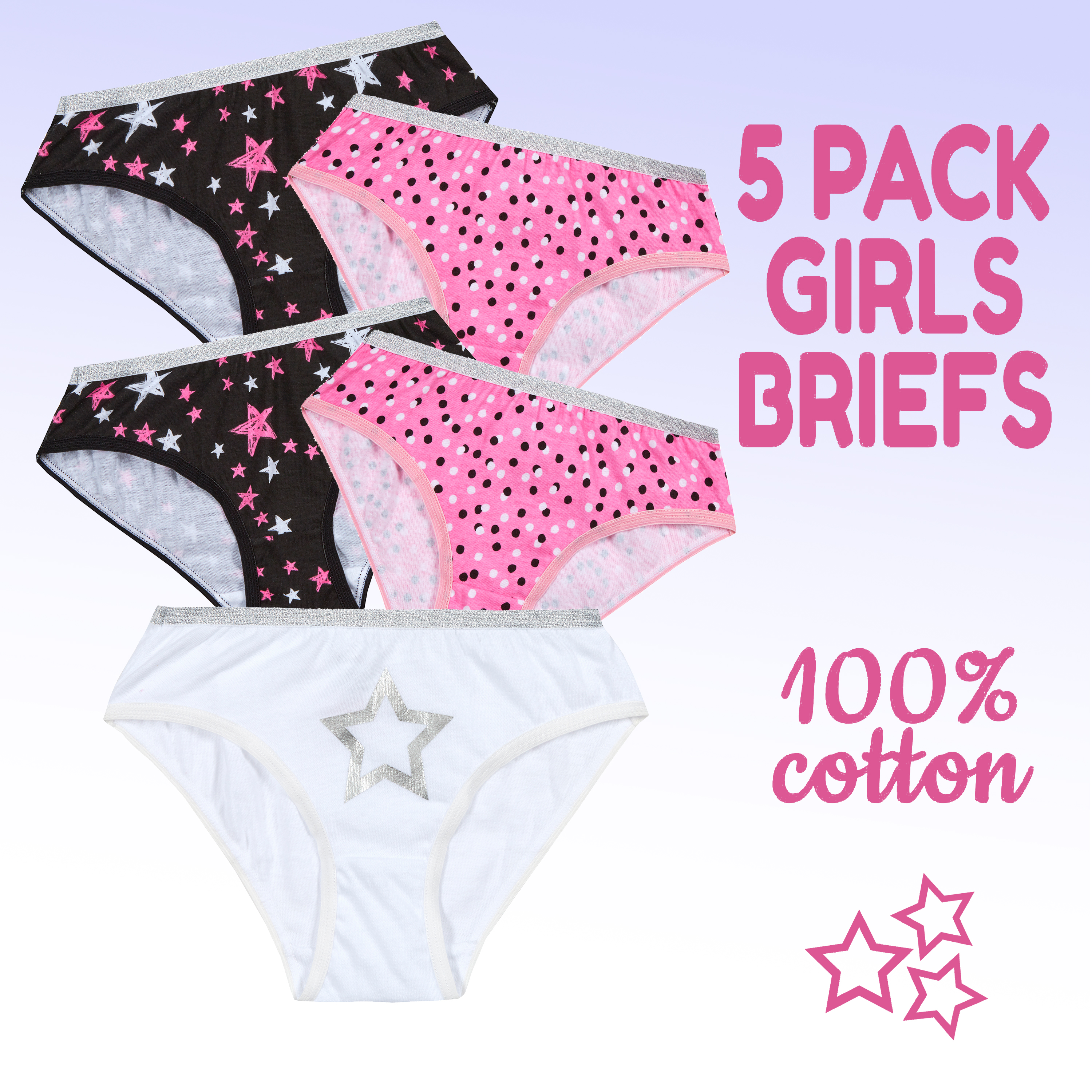 Girls Briefs 5 Pairs Underwear 100% Cotton Pants Rainbow Knickers Underpants Set - Picture 29 of 55