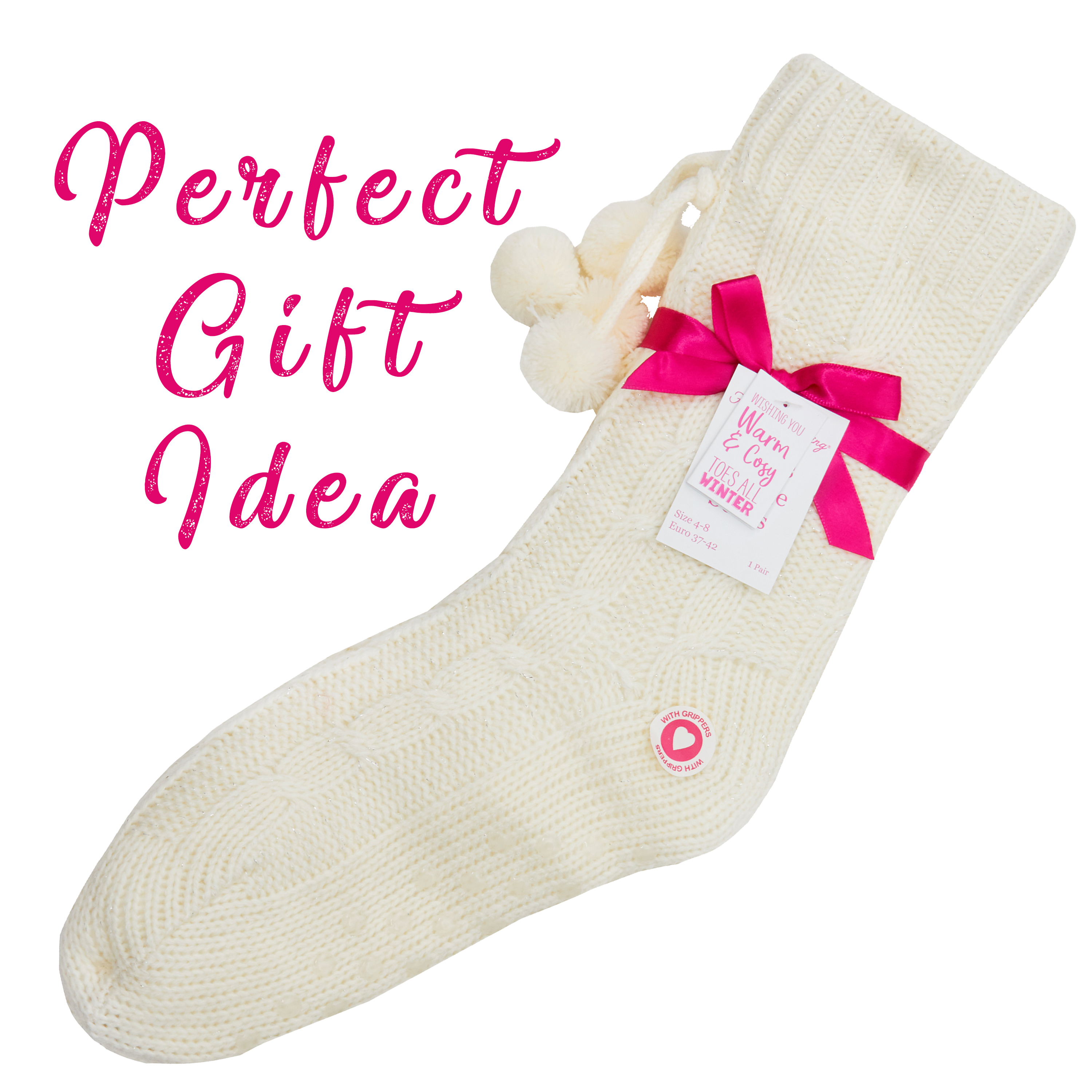 Ladies Womens Cosy Chunky Knit Slipper Socks Gift Anti Slip Grippers