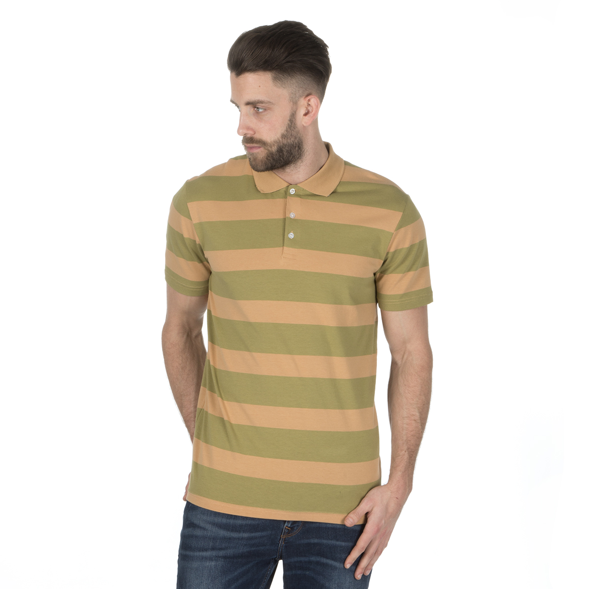 Mens Striped Tshirt Tee Shirts Short Sleeve Polo Cotton Rich Buttons