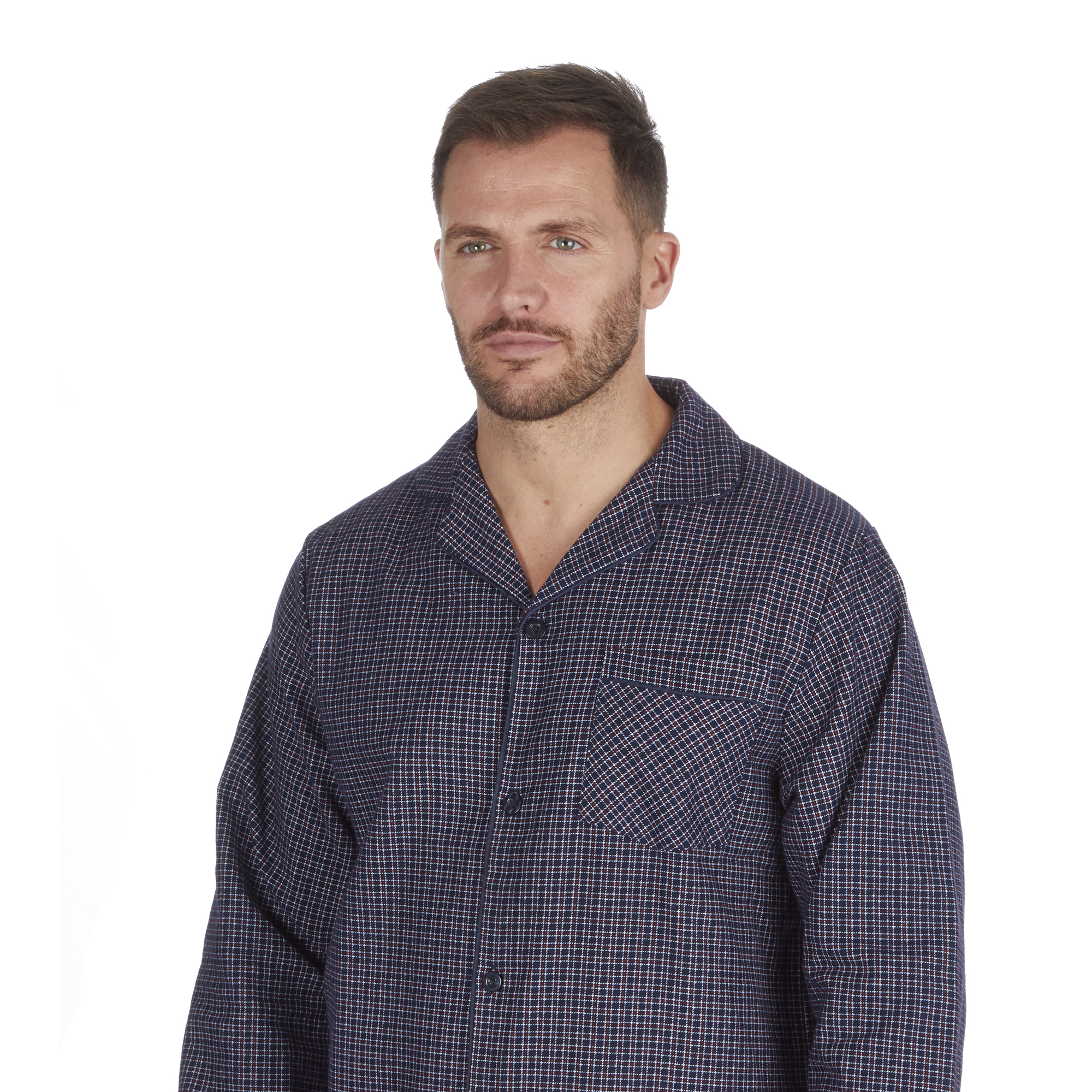 Mens 100 Cotton Flannel Check Pyjamas PJ Pajamas Set Buttons Chest