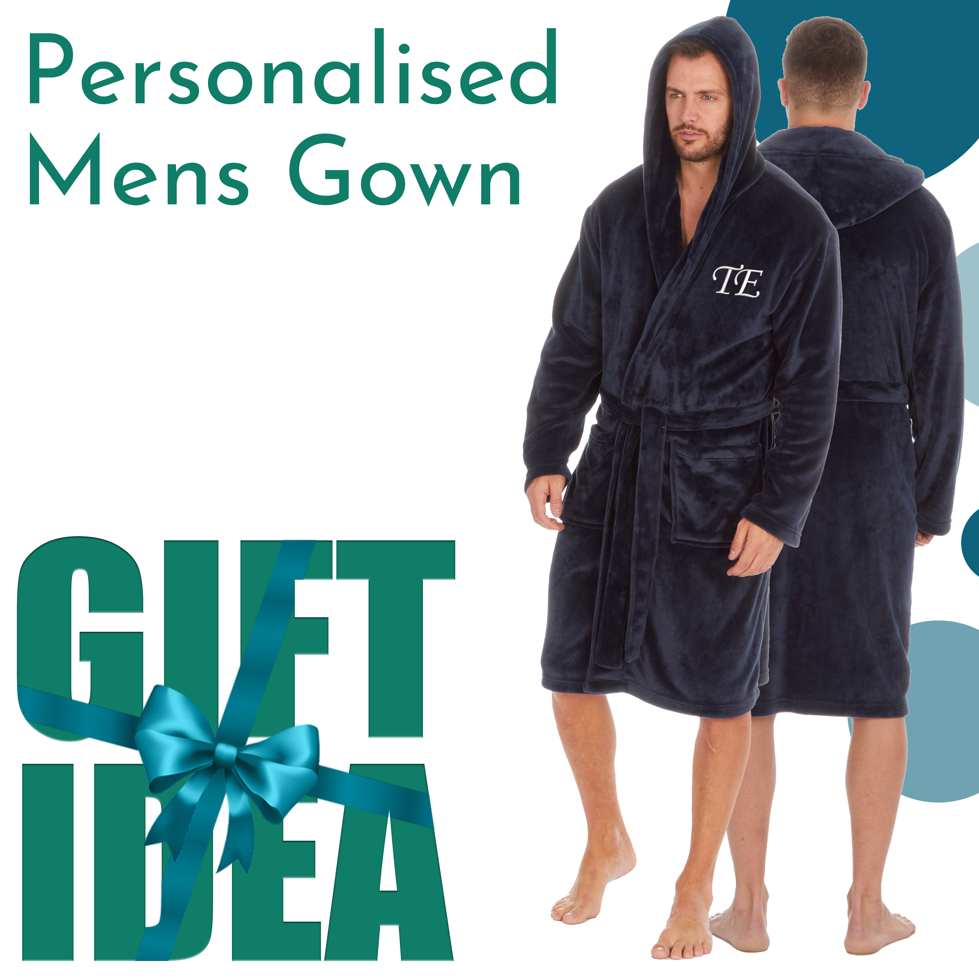 Personalised Mens Dressing Gown Bath Robe Nightwear Navy M L XL