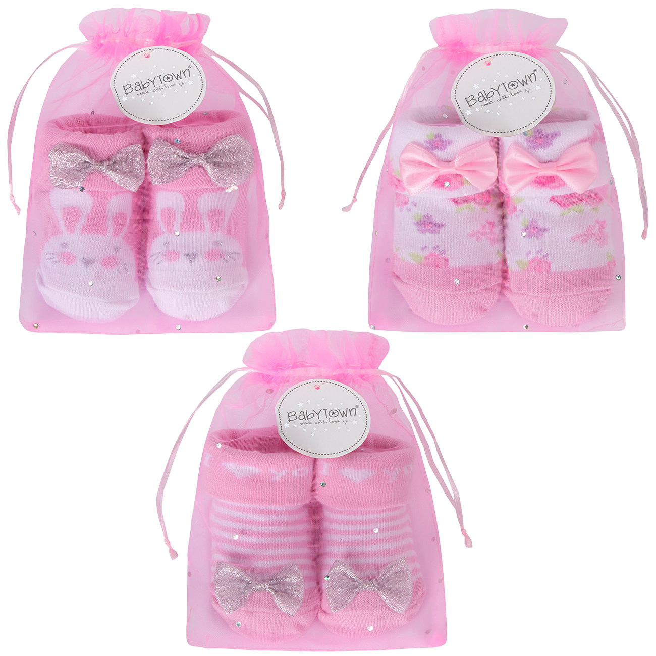 BabyTown Baby Girls Pink Novelty Print Socks /& Headband Set