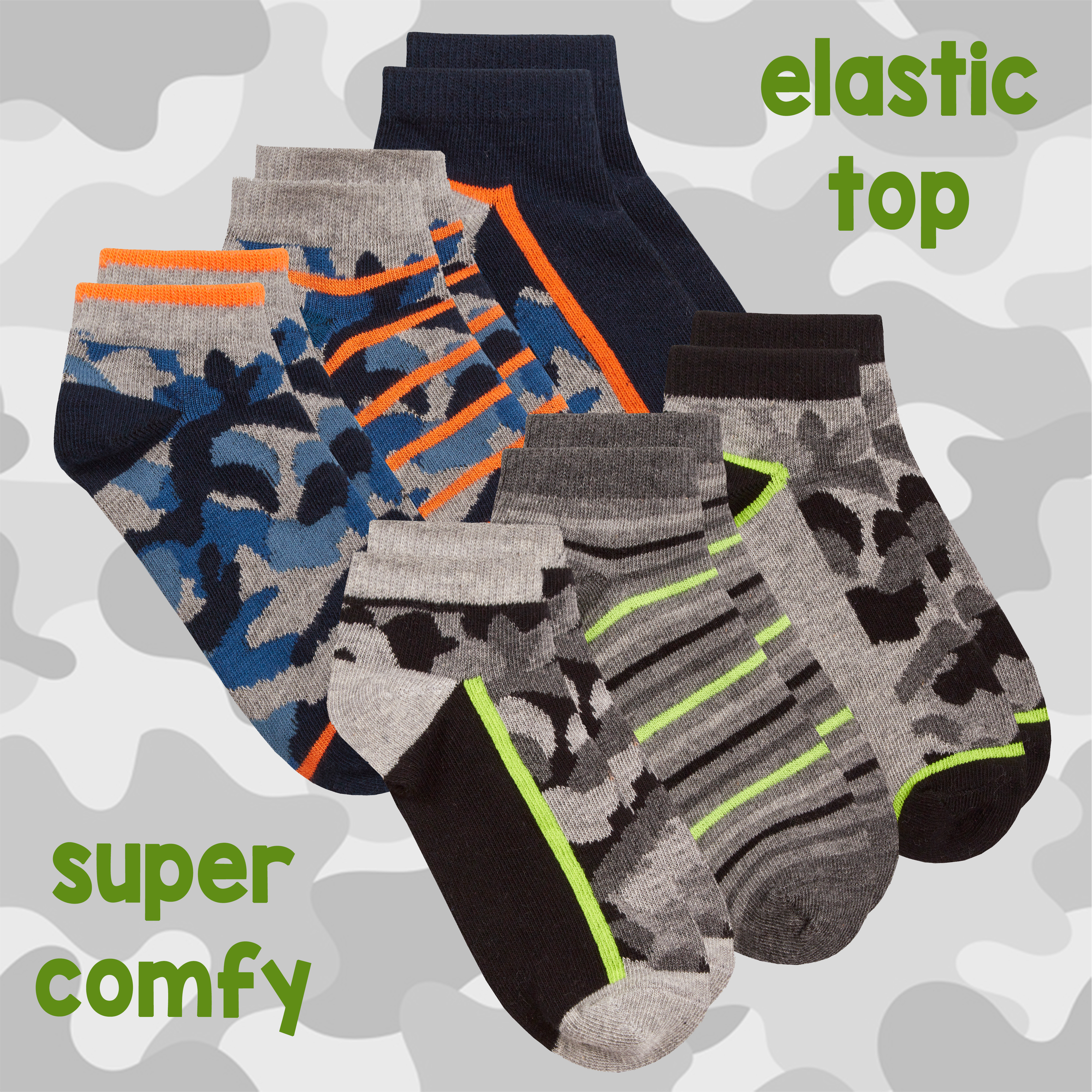 Kids Boys Ankle Liner Trainer Socks Camo Camouflage Print Soldier 6 Pairs Cotton - Picture 7 of 9