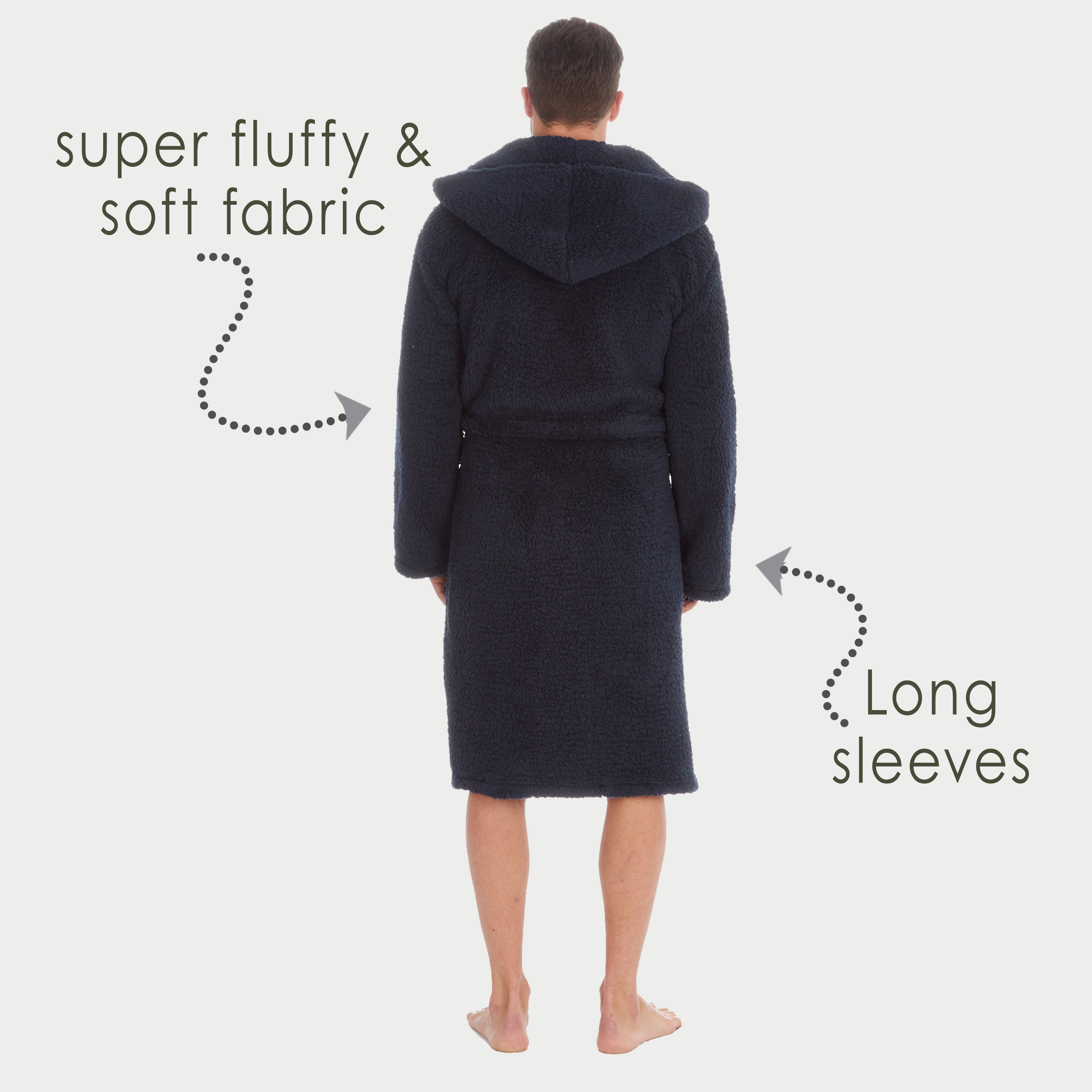 Men's super soft navy fleece dressing gown with hood