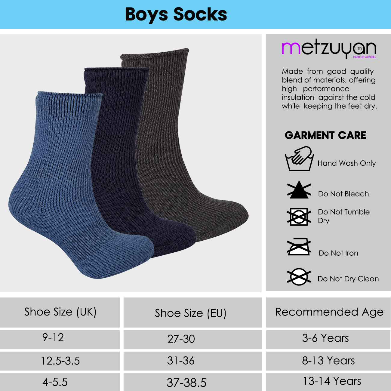 Children's Kids Boys Extreme Heat Thermal Cosy Plain Socks TOG 2.45 Warm Winter - Picture 4 of 10