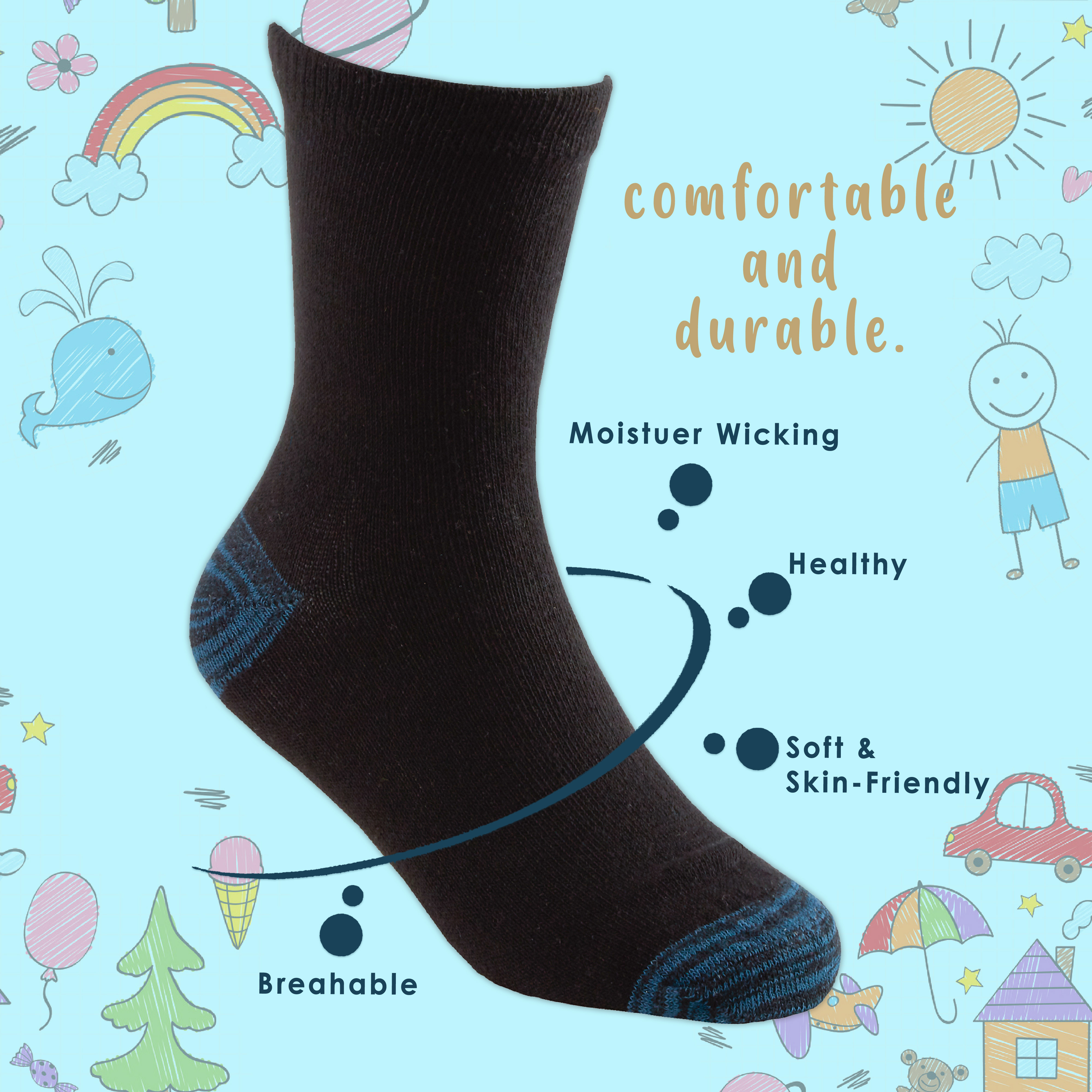 5 Pairs Boys Socks Childrens Everyday Multipack Back to School Cotton Rich Crew - Picture 9 of 10