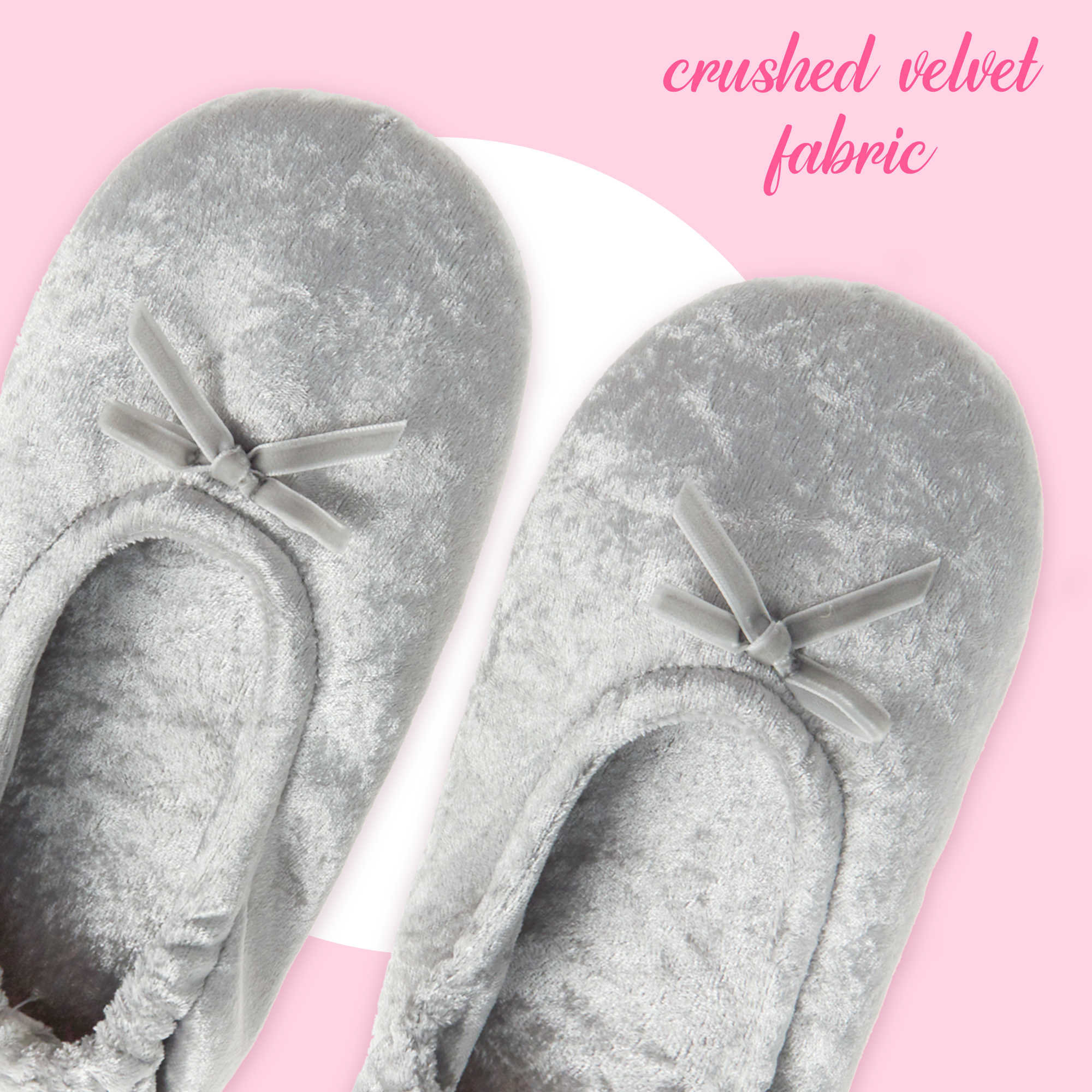 Ladies Ballerina Style Slippers Crushed Velvet Velour Womens Indoor Slippers UK - Picture 11 of 19