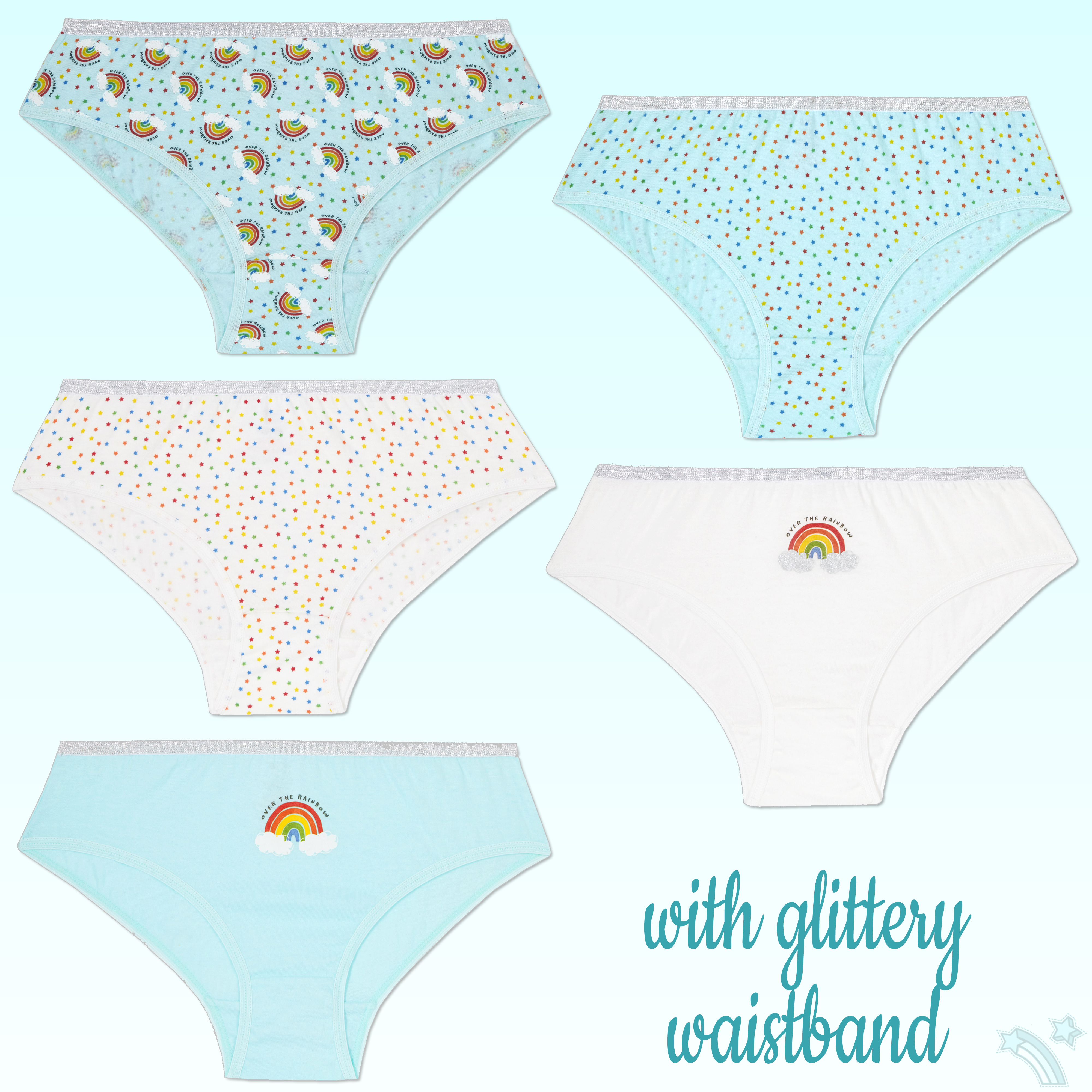 Girls Briefs 5 Pairs Underwear 100% Cotton Pants Rainbow Knickers Underpants Set - Picture 45 of 55