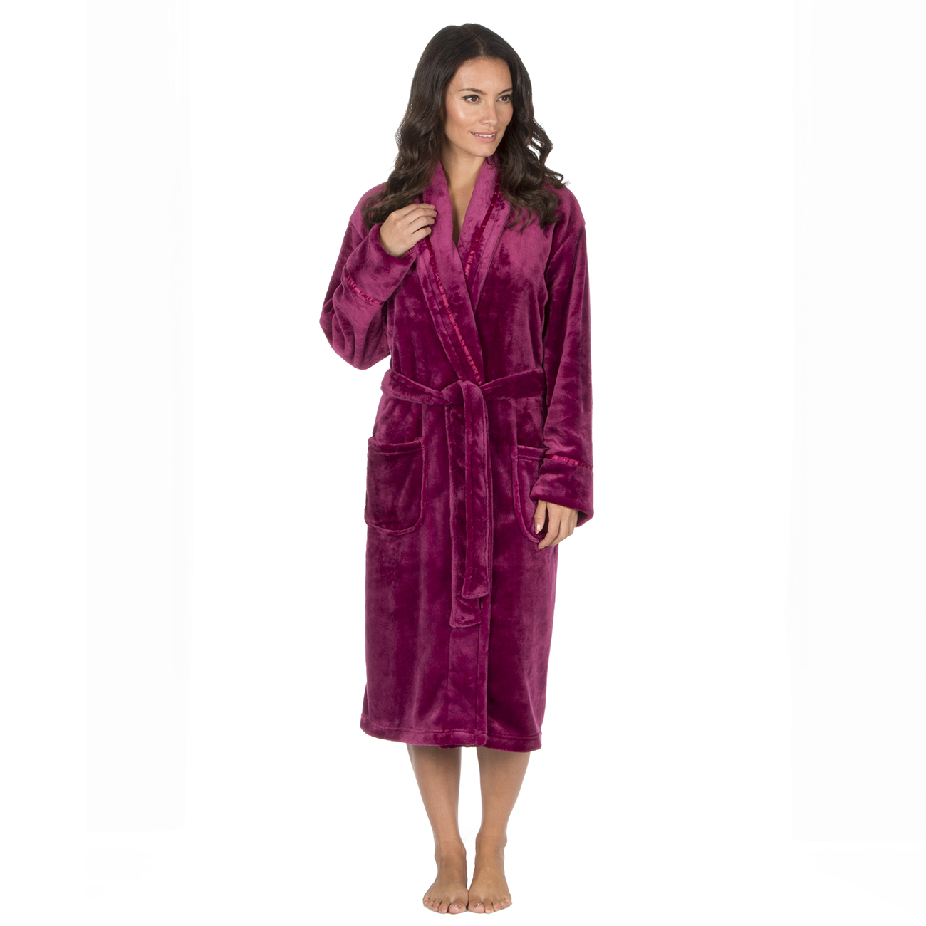 Ladies Womens Baby Pink Soft Fleece Snuggle Dressing Robe Gown With ...