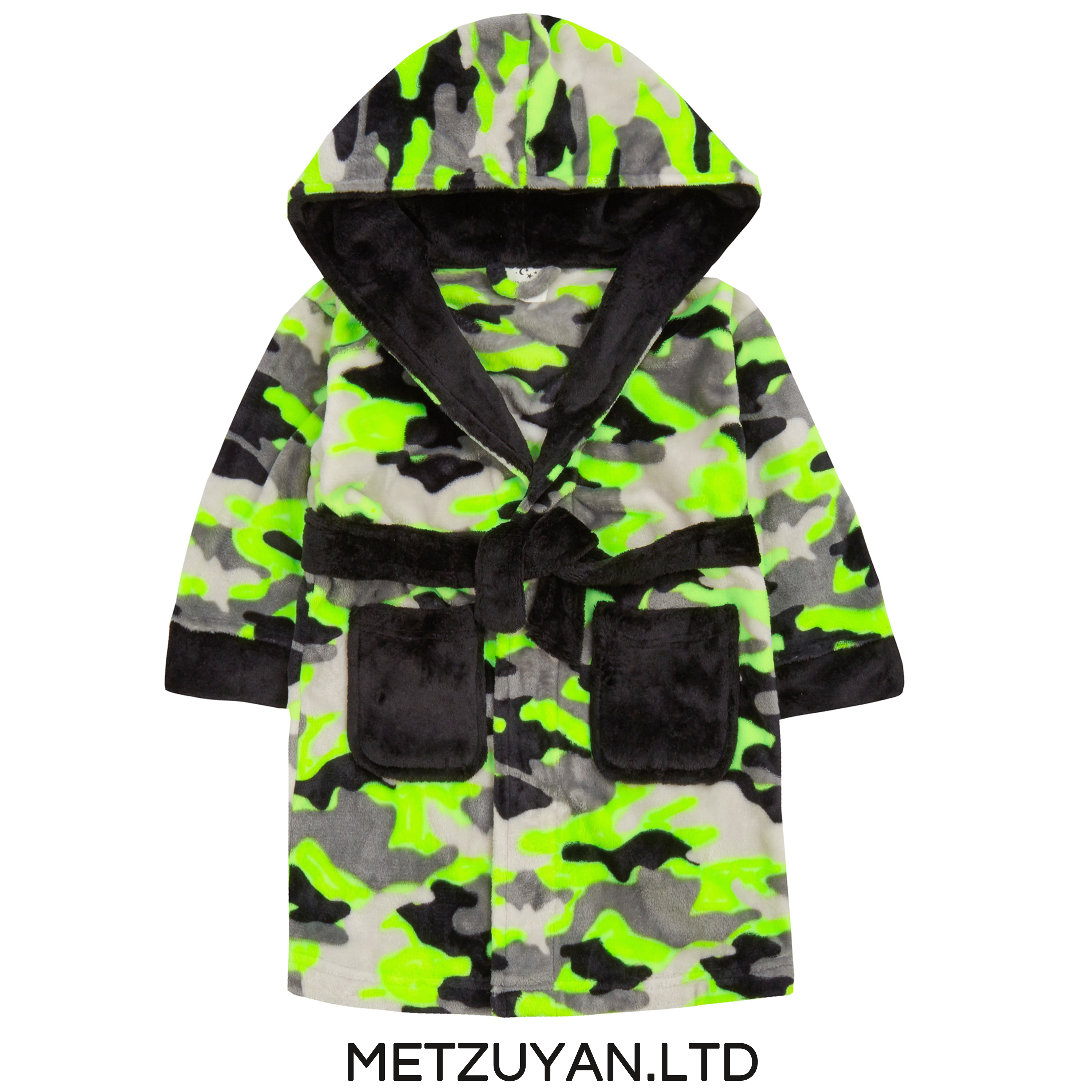 SALE Kids Boys Camo Hooded Cosy Bathrobe Neon Camo Dressing Gown Robe 2-13 Years