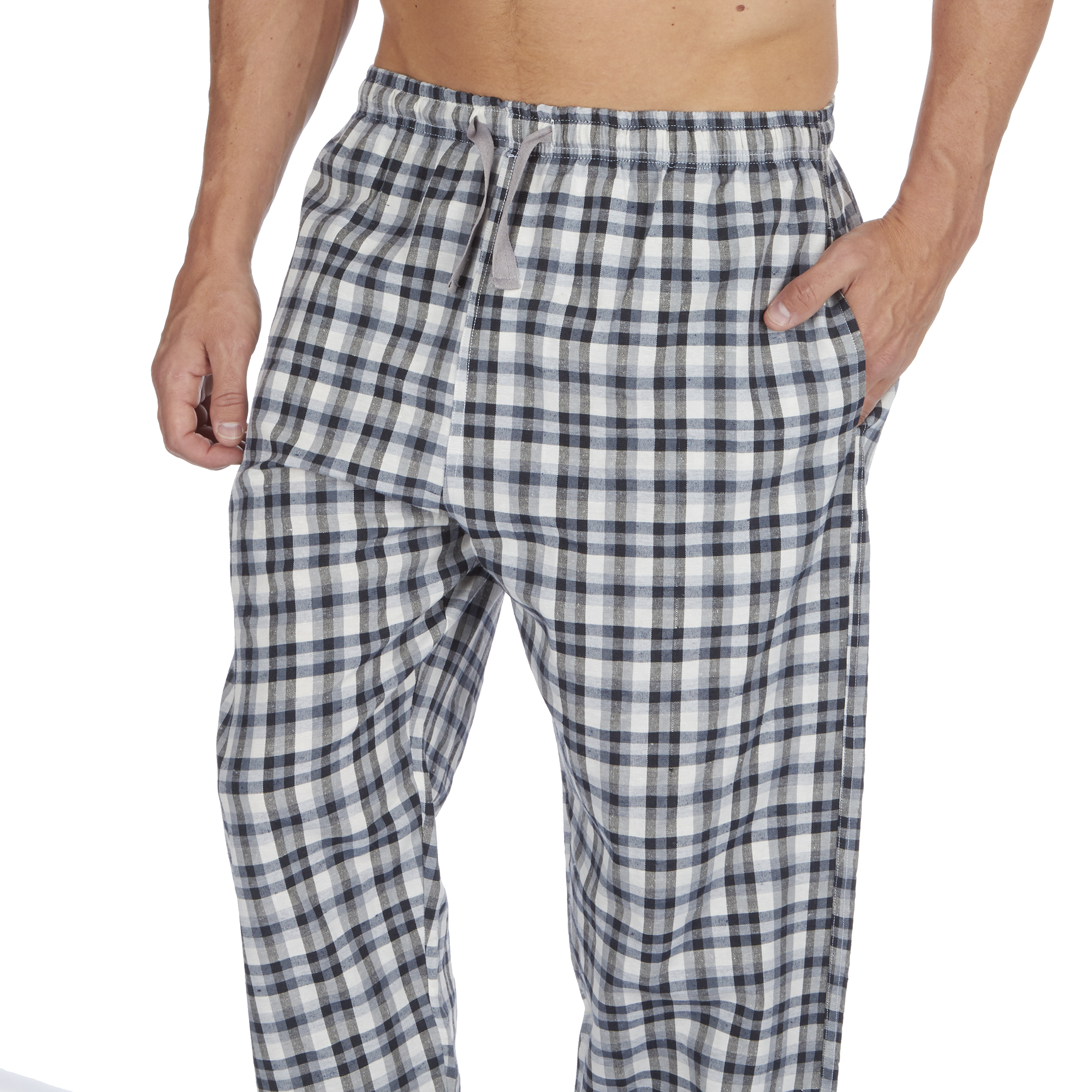Men's Woven Lounge Bed Pants Pyjama Bottoms Checked Trousers Twill PJ S